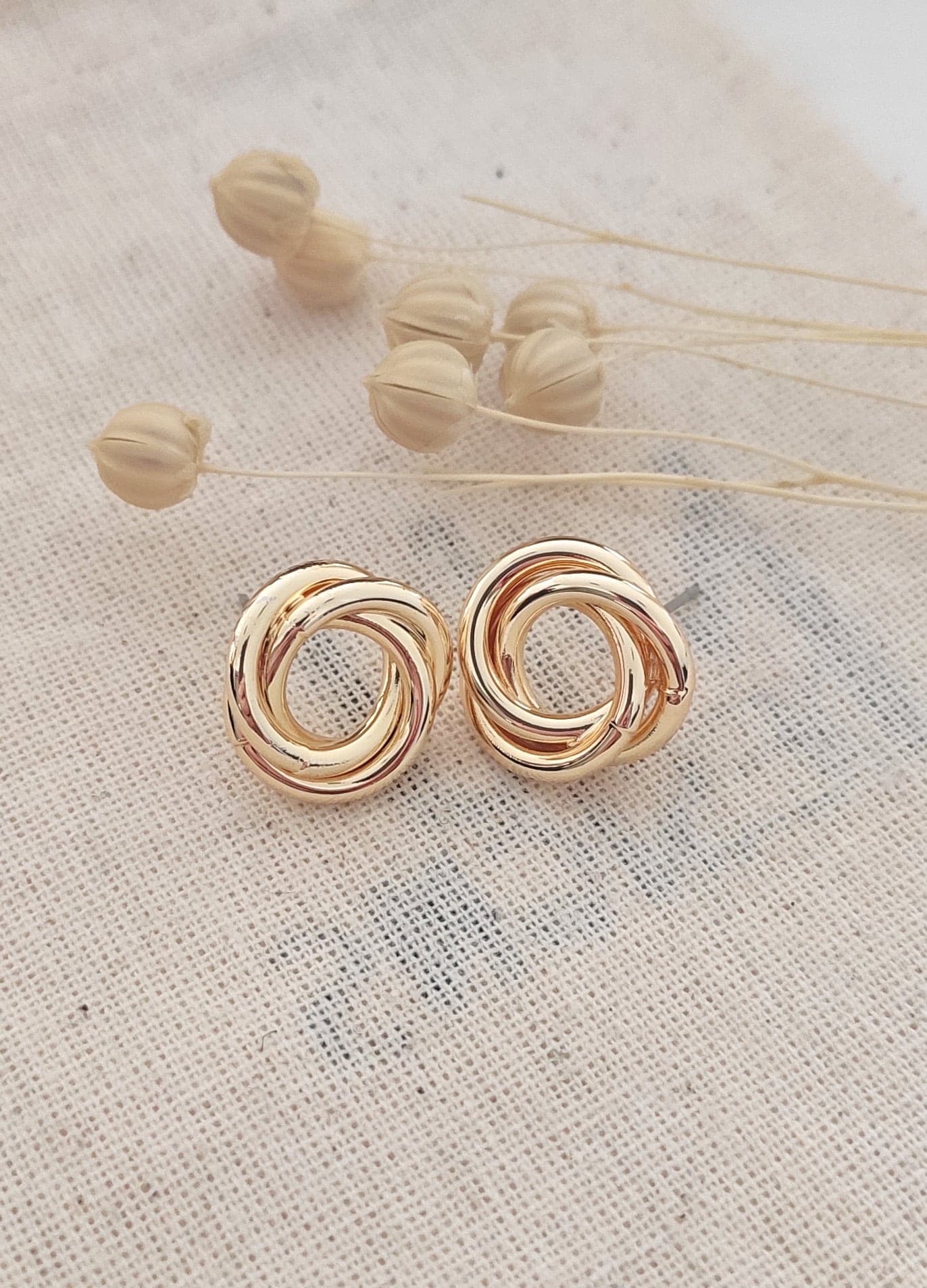 Gold Plated Brass Twist Model Stud Earrings