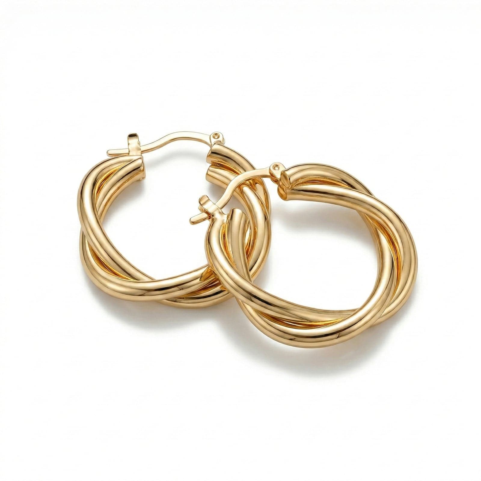 Gold Plated Brass Twist Model Hoop Earrings