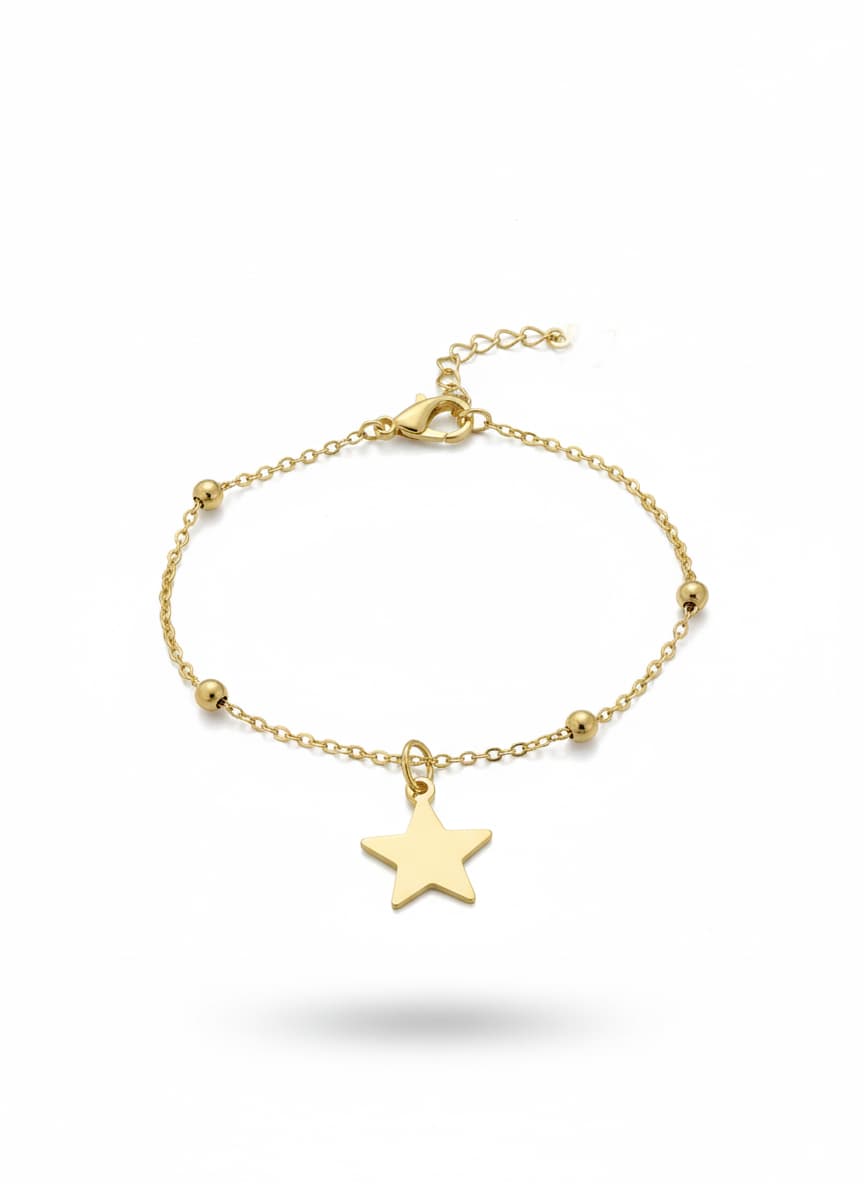 Gold Plated Brass Star Dangle Chain Bracelet