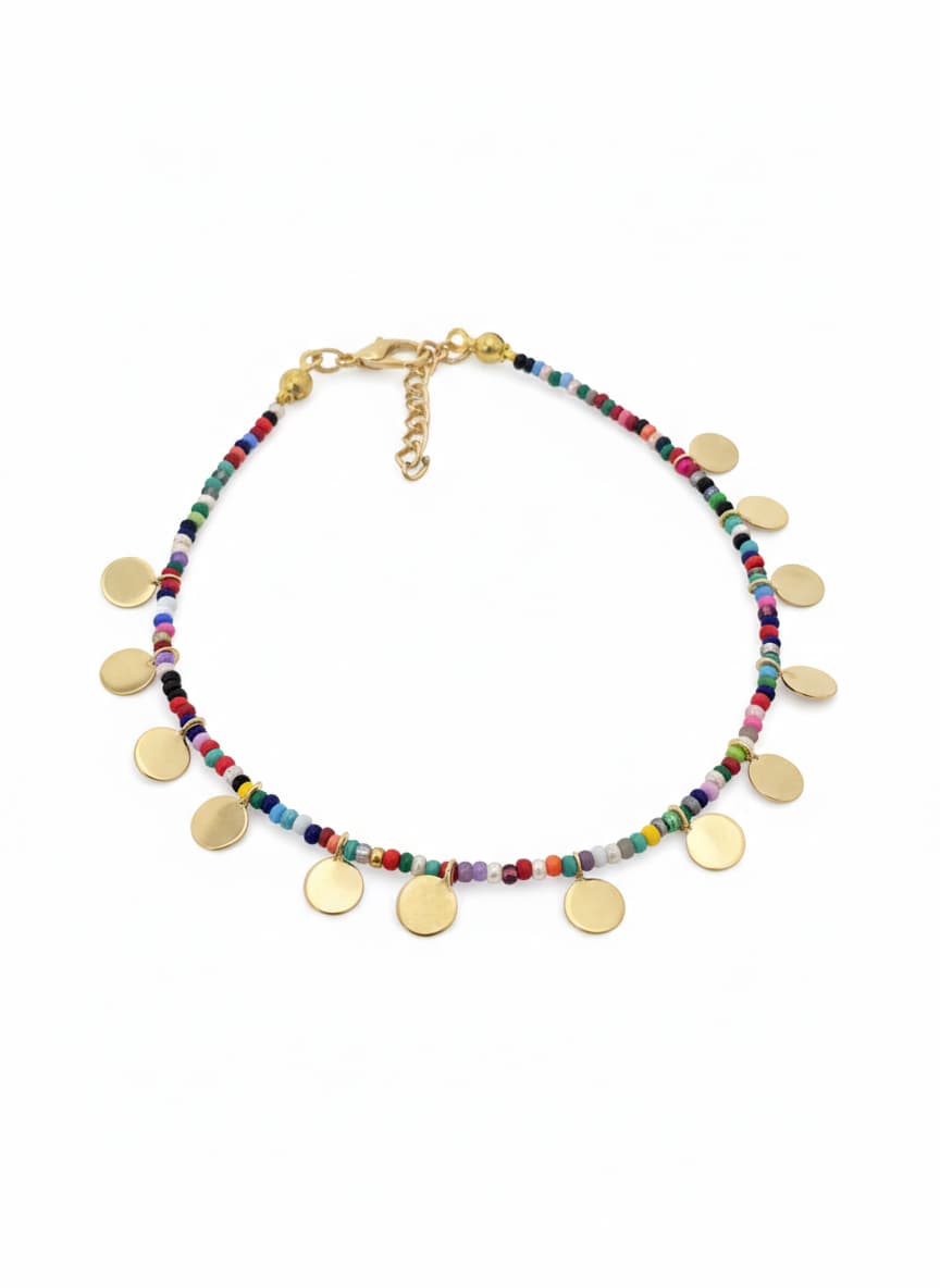 Gold Plated Brass Miyuki Beaded Yellow Plate Dangle Bracelet
