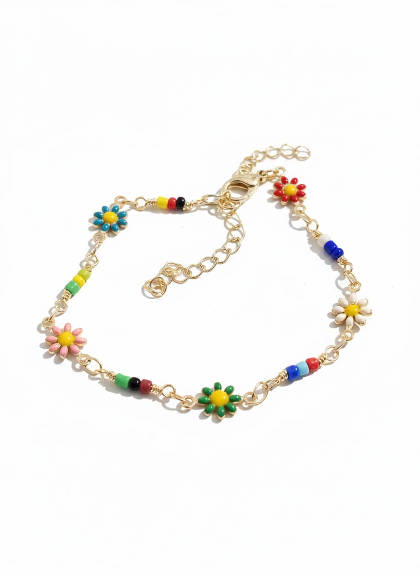 Gold-Plated on Brass, Crystal Daisy Detail Bracelet