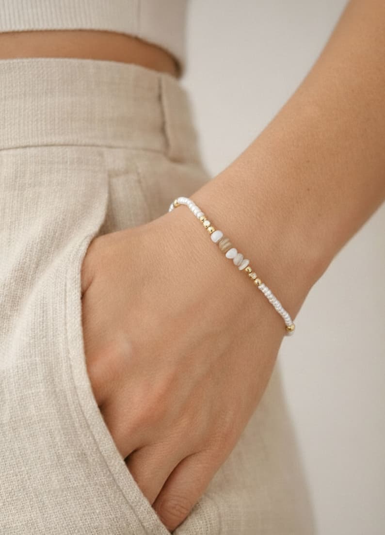 Gold-Plated Over Brass, Natural Seashell-Studded Bracelet
