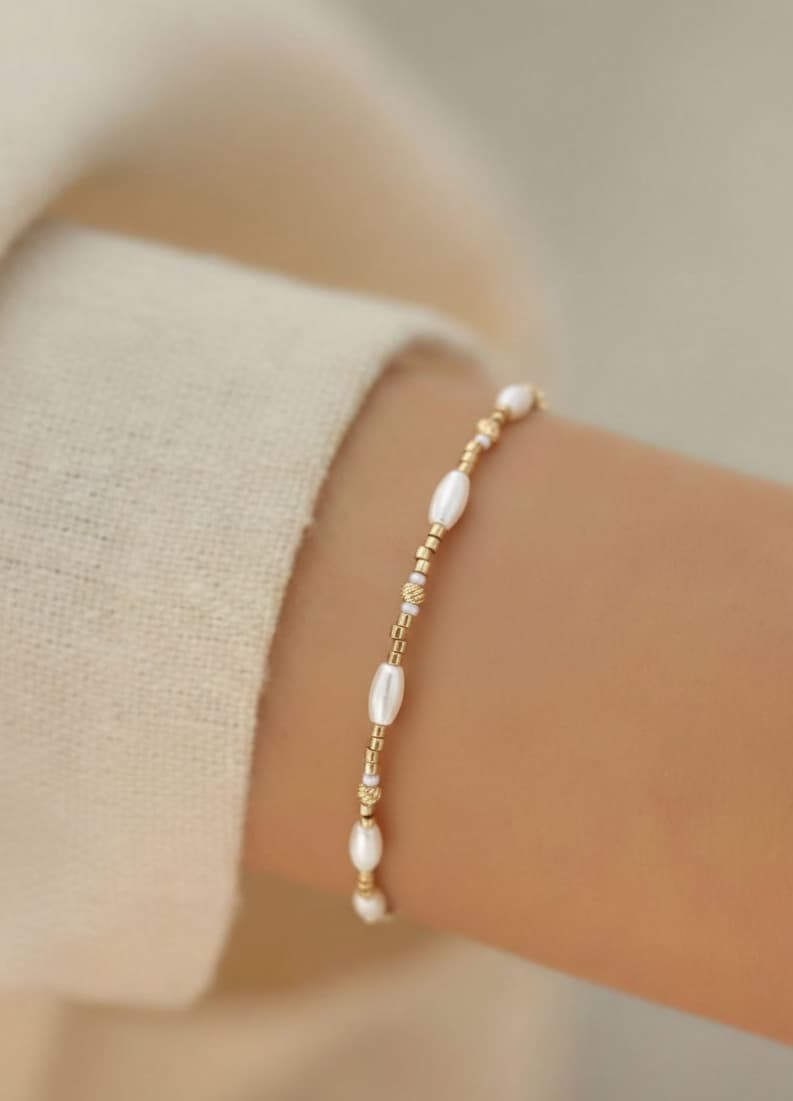 Gold-Plated Over Brass, Plastic Pearl Detailed Bracelet
