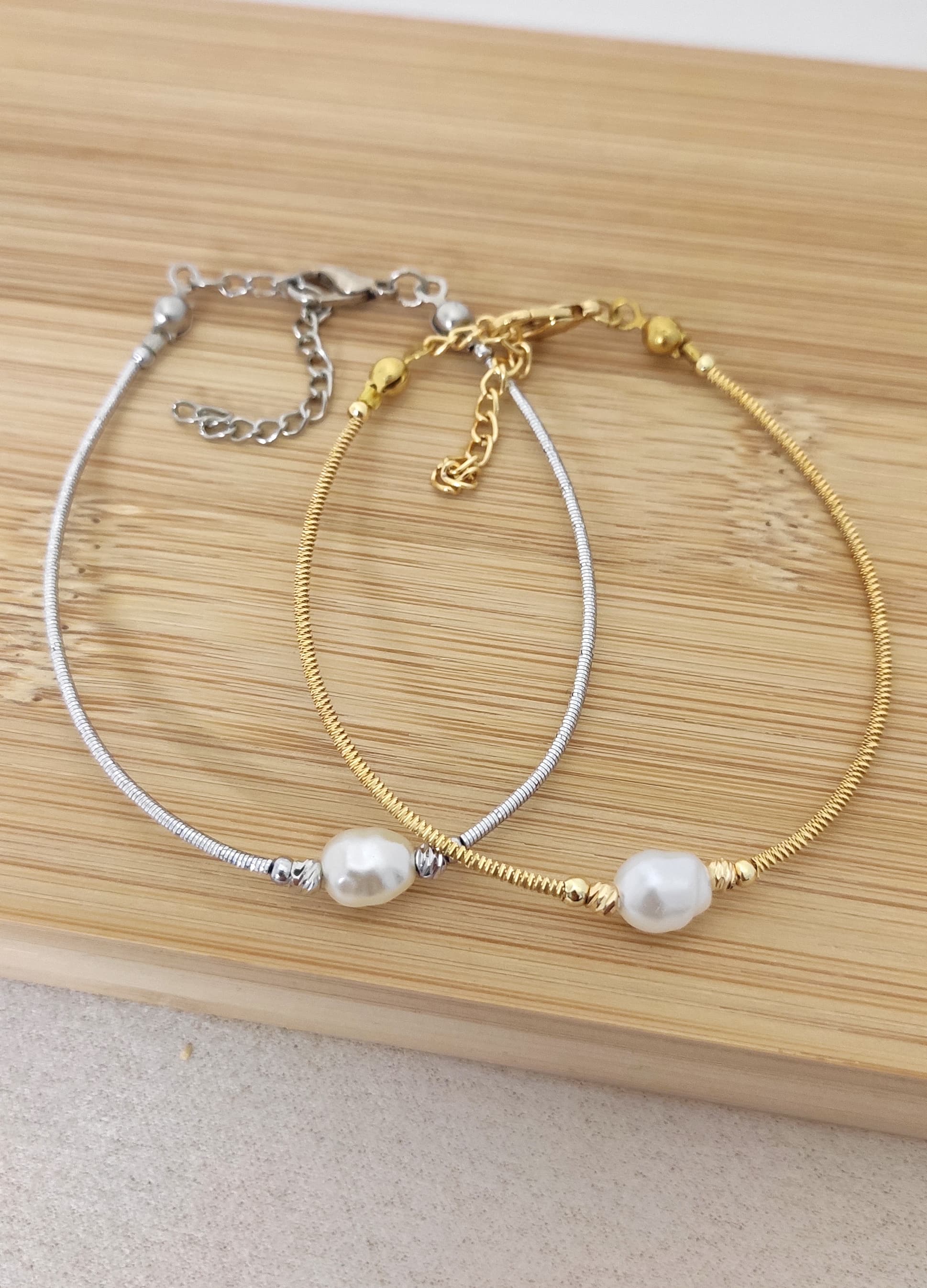 Gold-Plated Over Brass, Genuine Pearl Dangle Bracelet