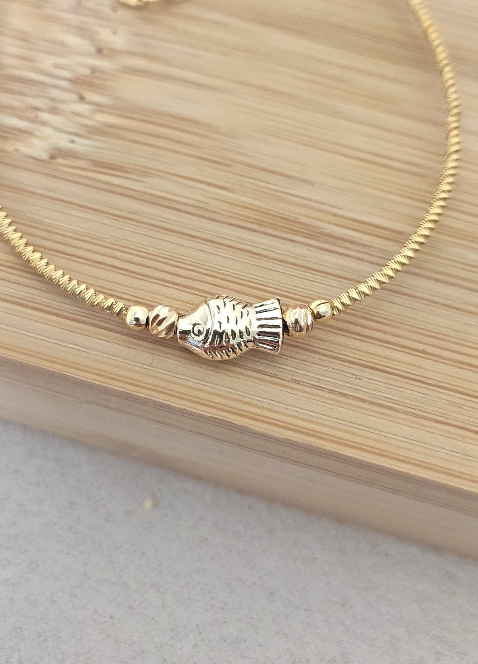 Gold-Plated Brass Bracelet with Fish Details