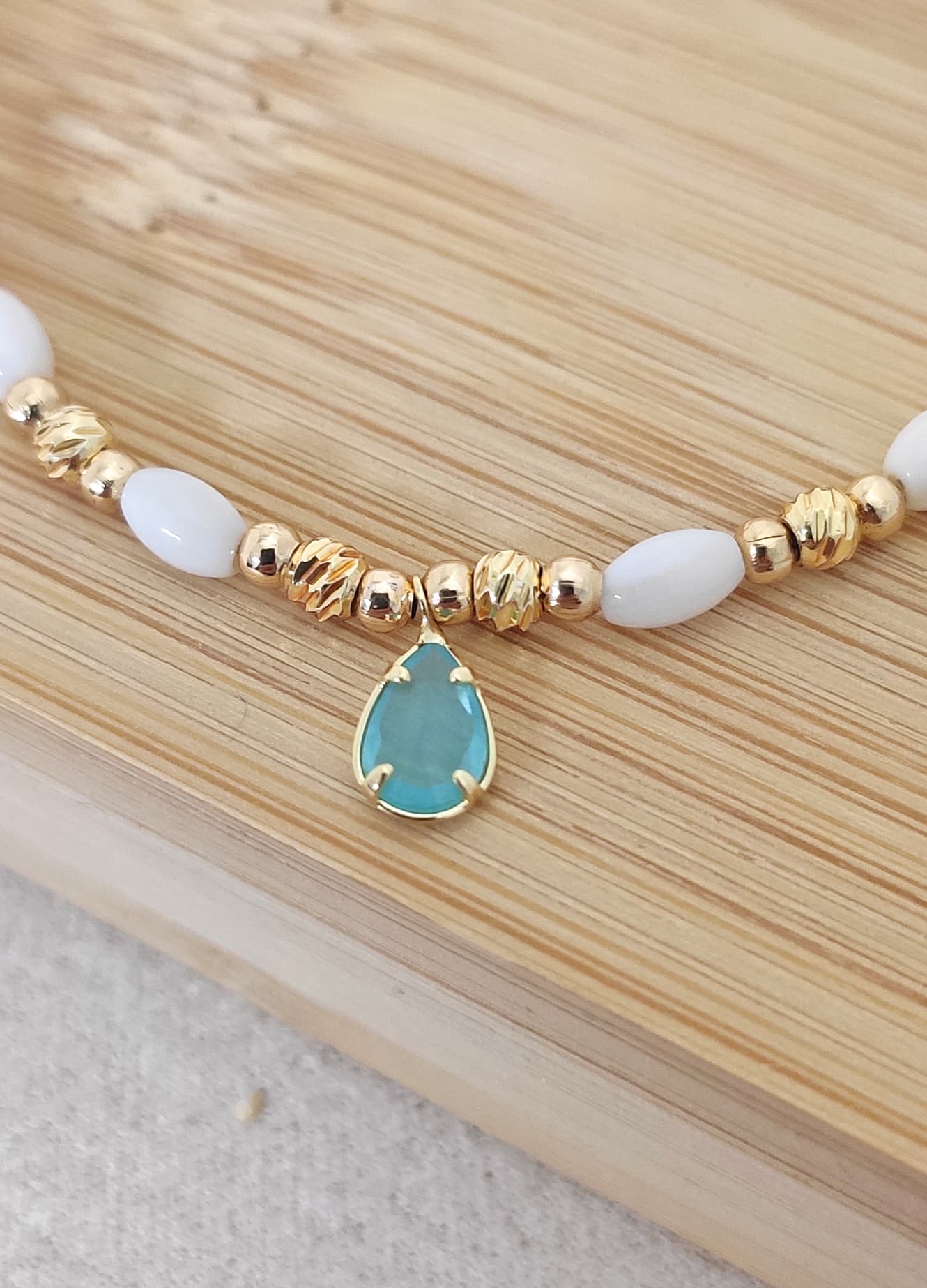 Gold-Plated Brass Bracelet with Glass Stone Details