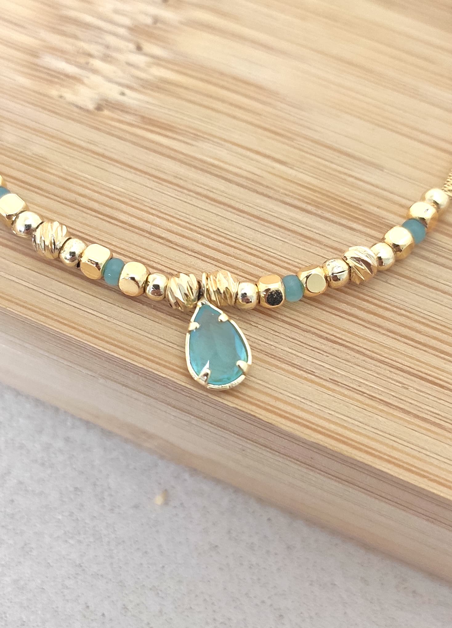 Gold-Plated Brass, Glass Stone Dangle Bracelet
