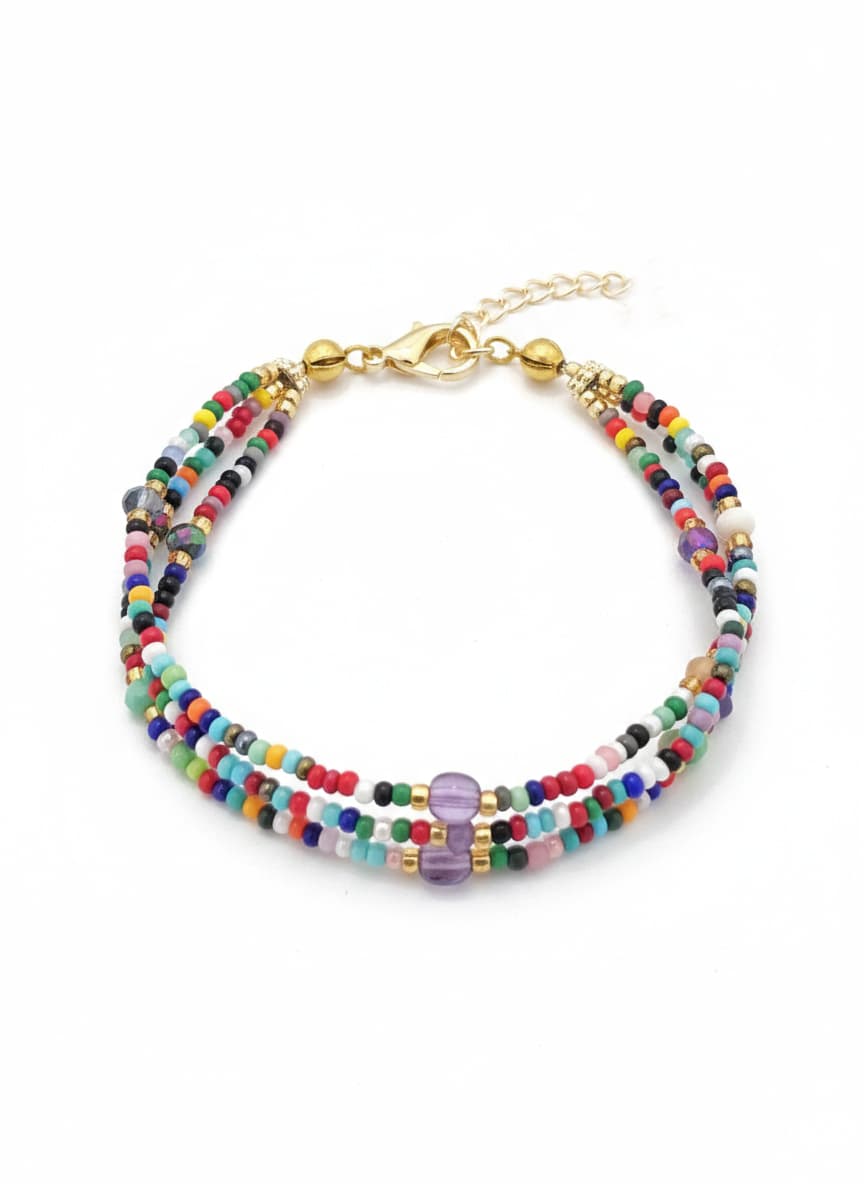 14 K goldplated, seedbead and Cyrstal bracelet