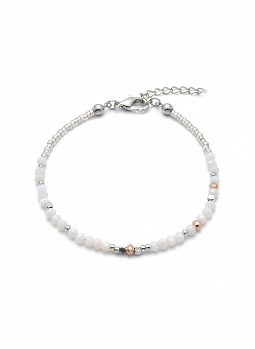 Miyuki Beaded Bracelet in White Gold Plated Brass