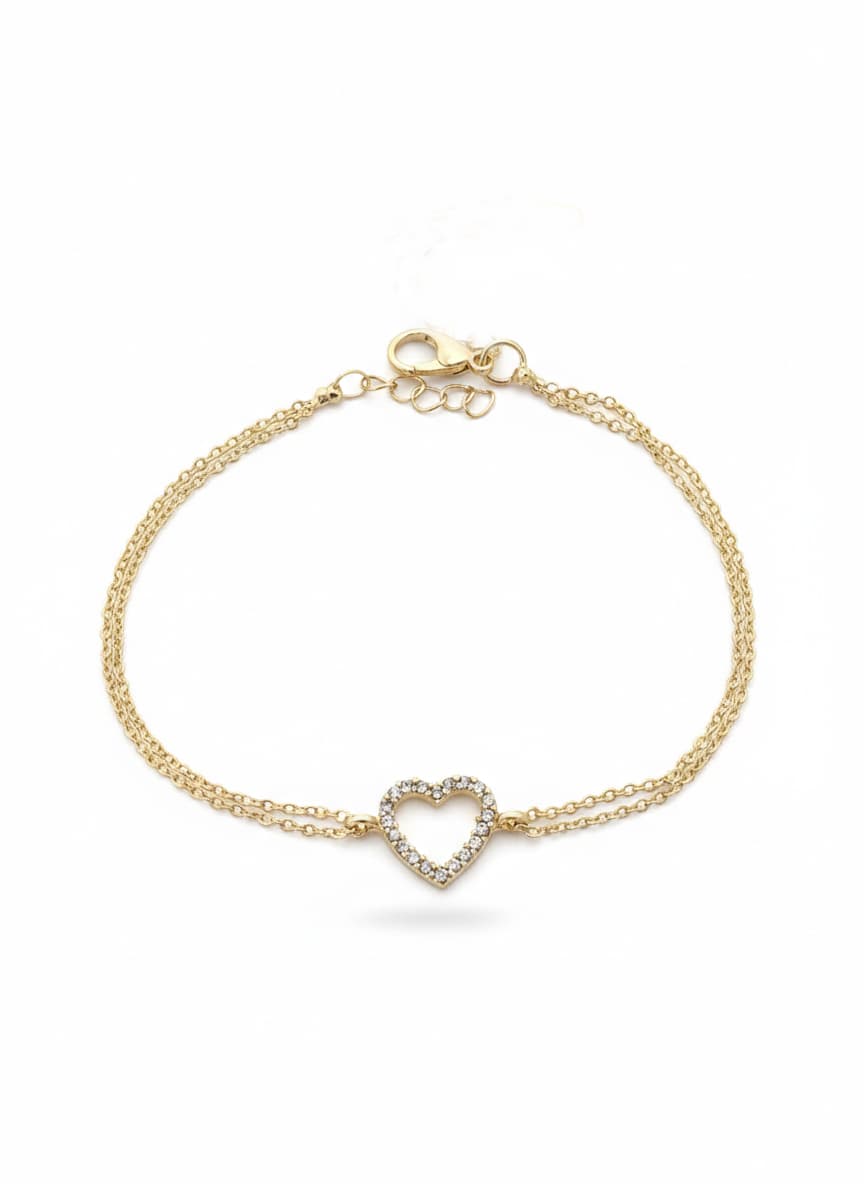 Heart Detail Bracelet with Gold Plated Zircon Stone on Brass