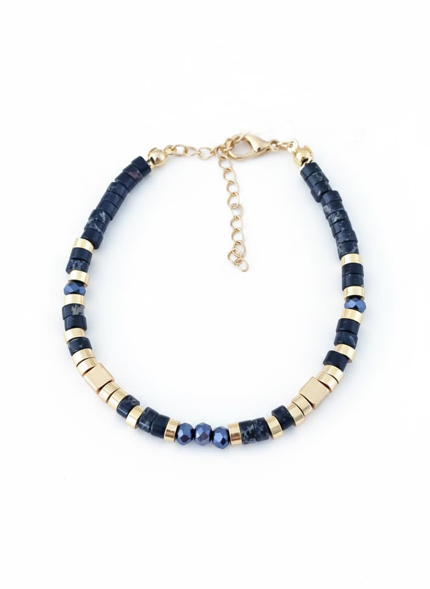 Brass Bracelet with Gold Plated Mother of Pearl Stones