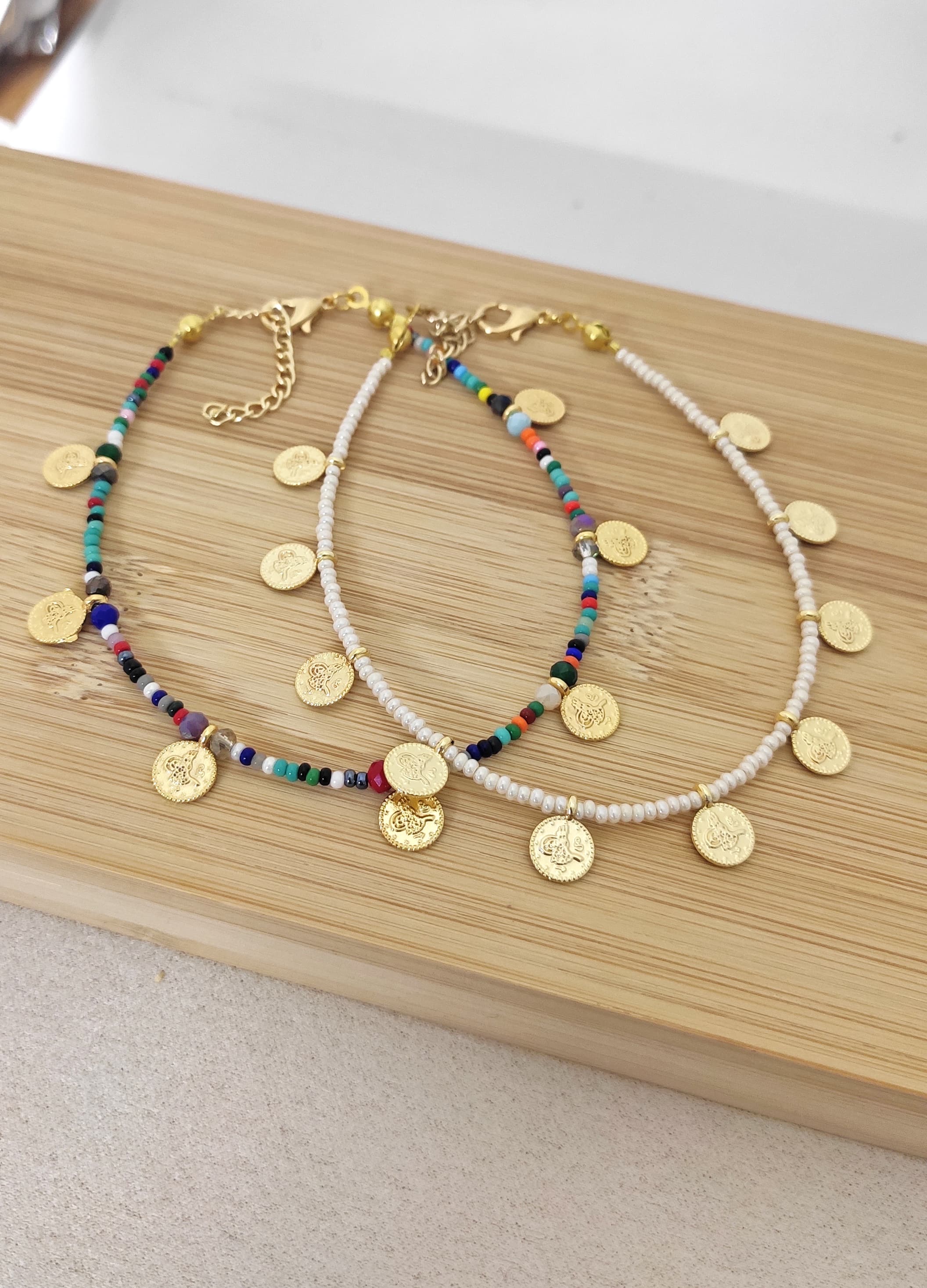 14 K goldplated brass, seebead anklet