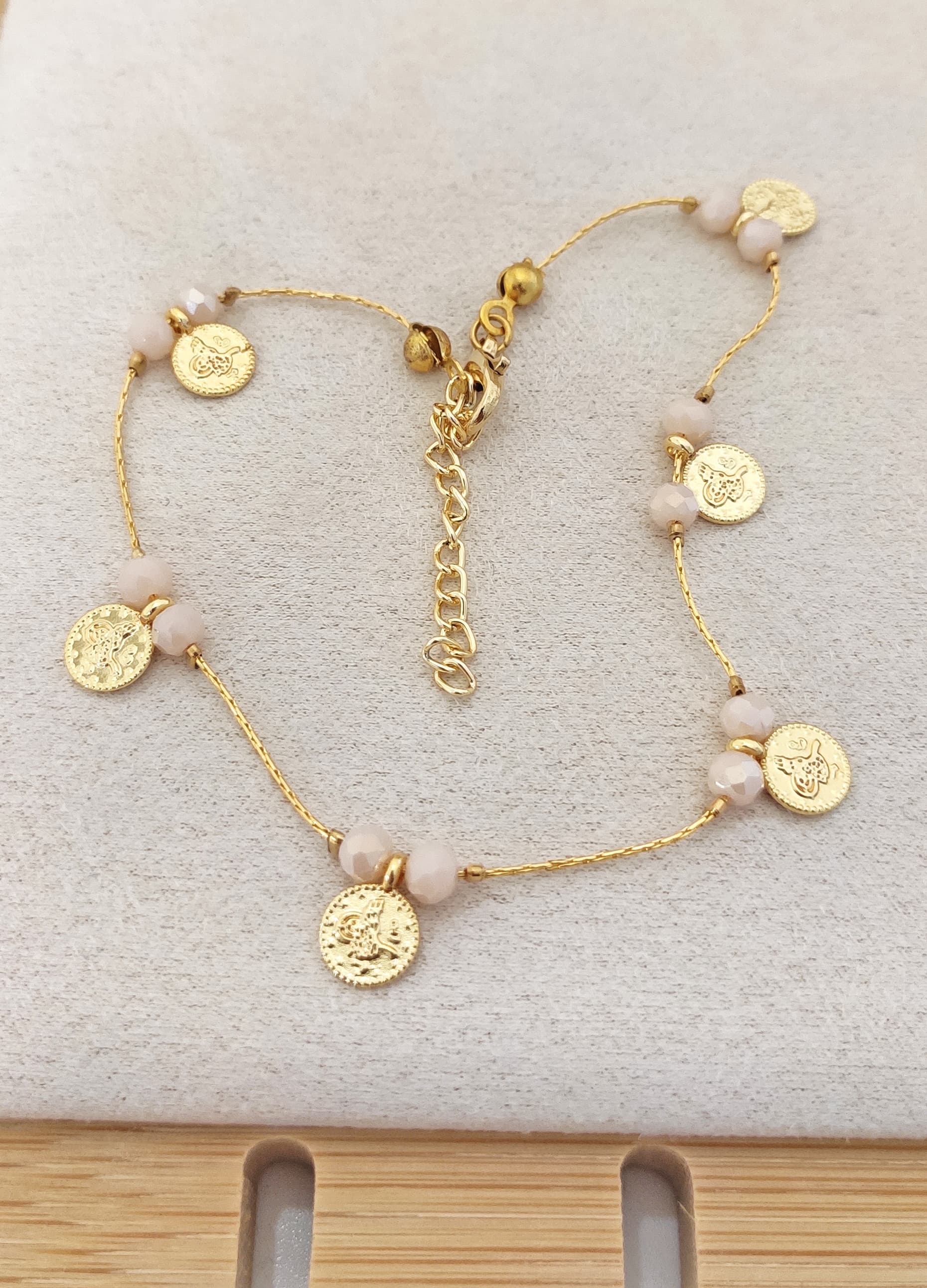 14 K goldplated brass, Cyrstal anklet