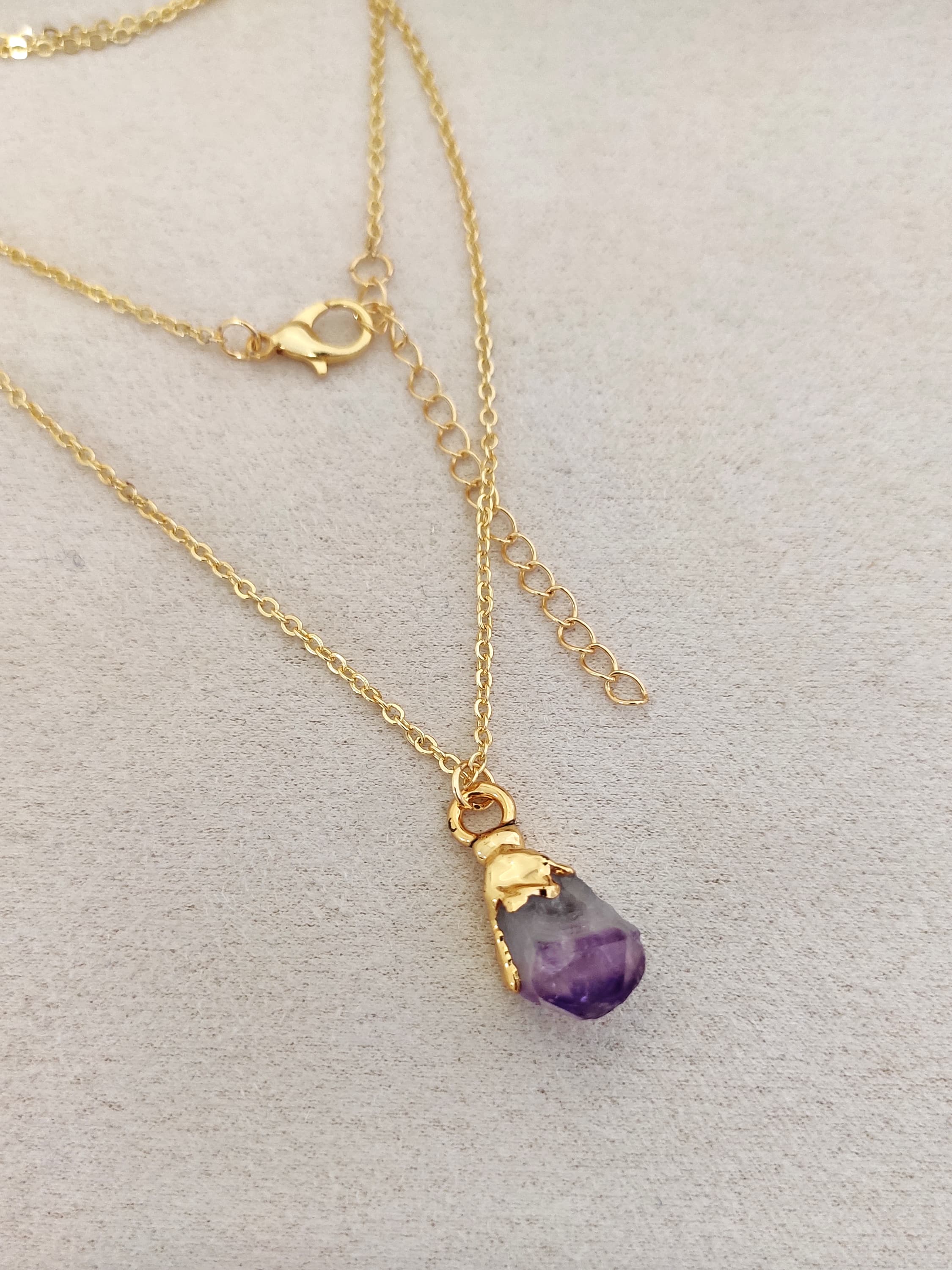 Gold-Plated Brass, Amethyst Stone Pendant Necklace