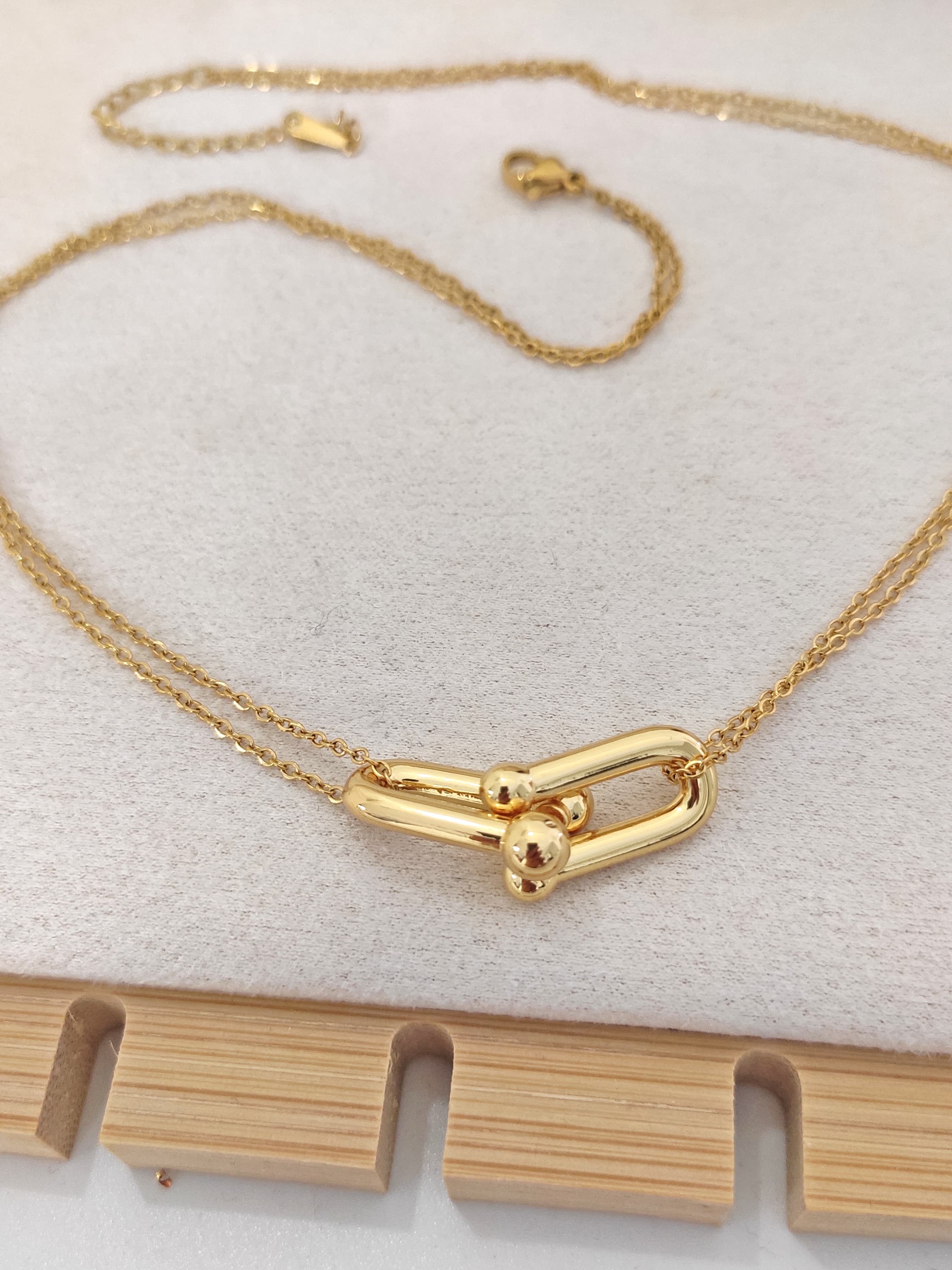 Gold-Plated Brass, Double Chain Trend Necklace
