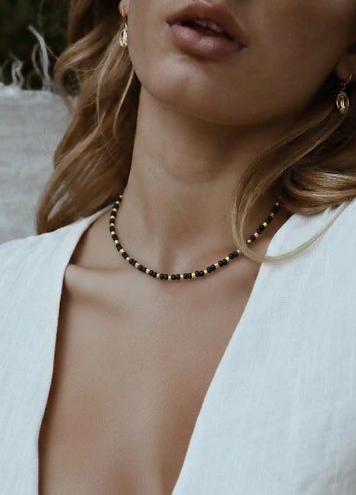 Gold Plated White Miyuki Necklace on Brass