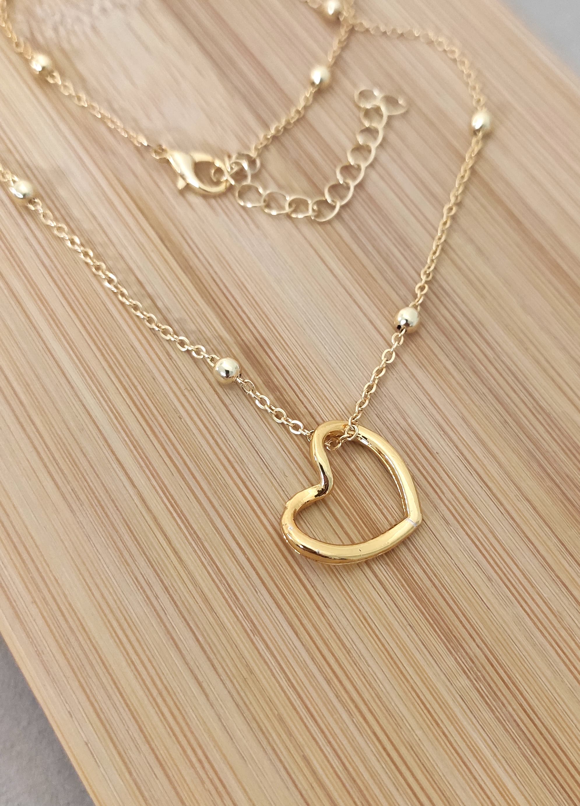 Brass with Gold Plating, Top Chain Heart Pendant Necklace