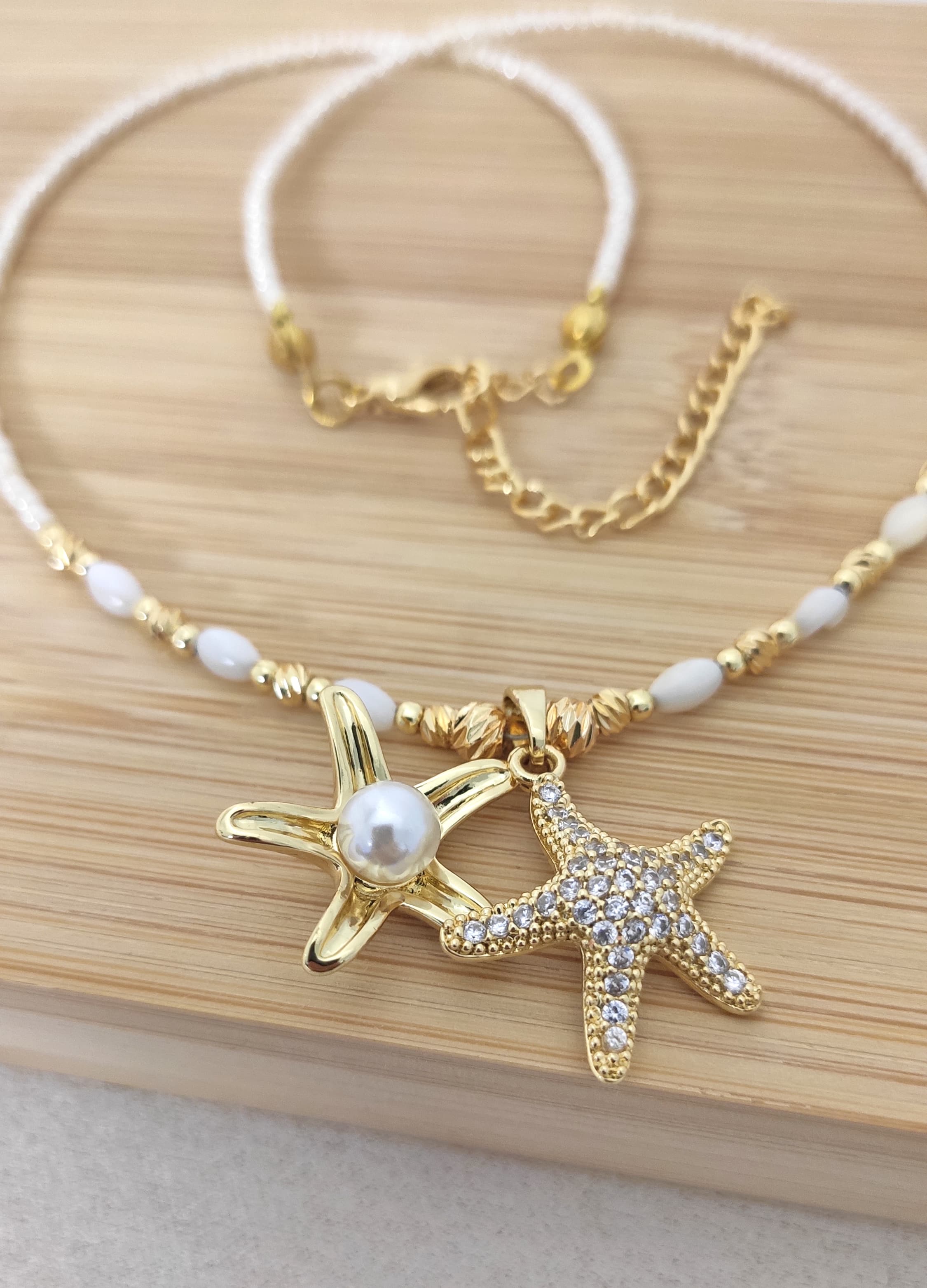 Gold-Plated Brass, Zircon Stone, Openable Starfish Pendant Necklace