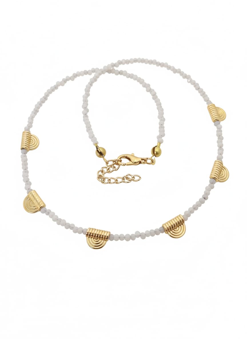 Brass Necklace with Gold Plating and Crystal Stone Accents