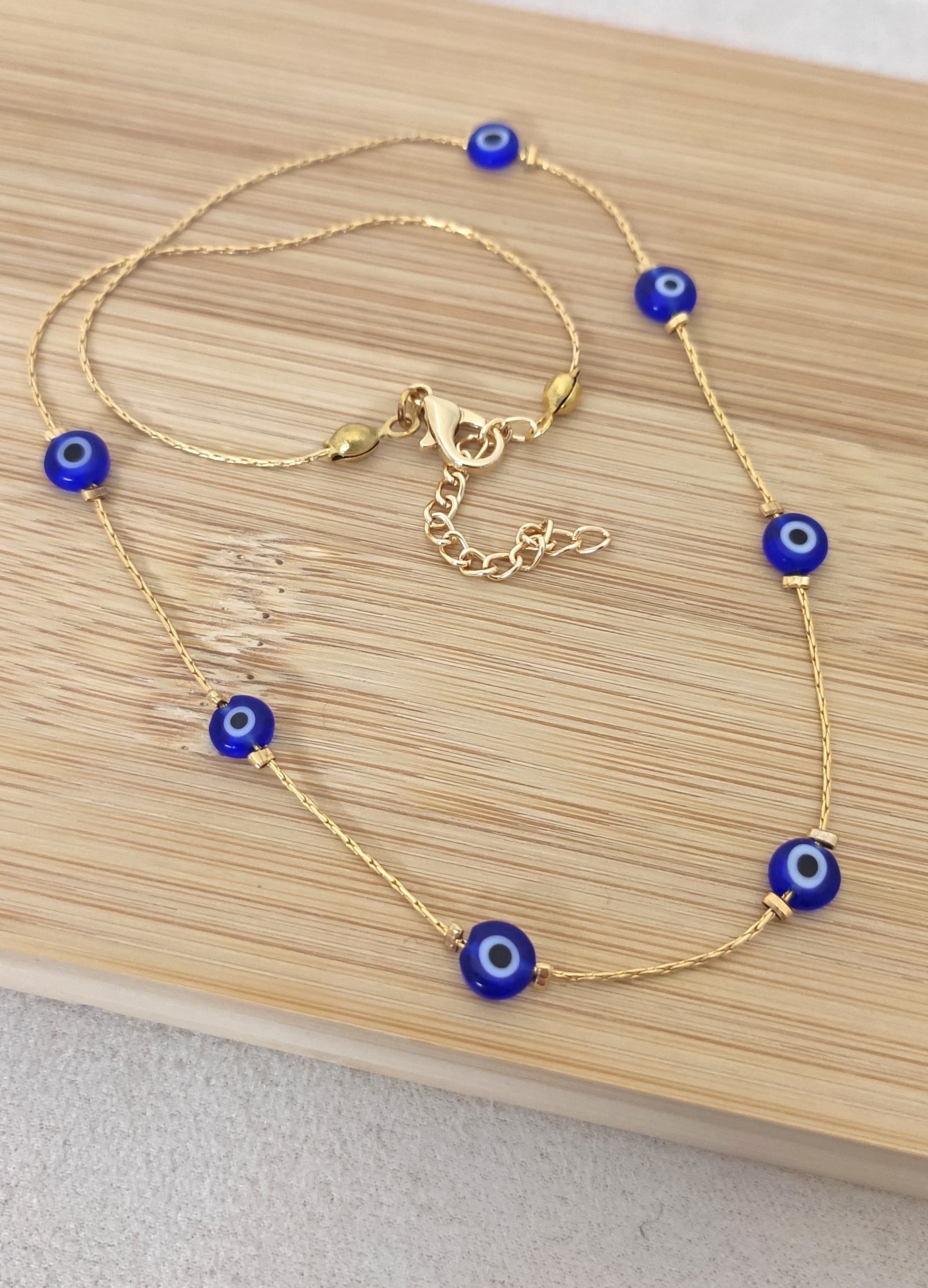 Brass with Gold Plating Glass Stone Evil Eye Bead Detailed Necklace 