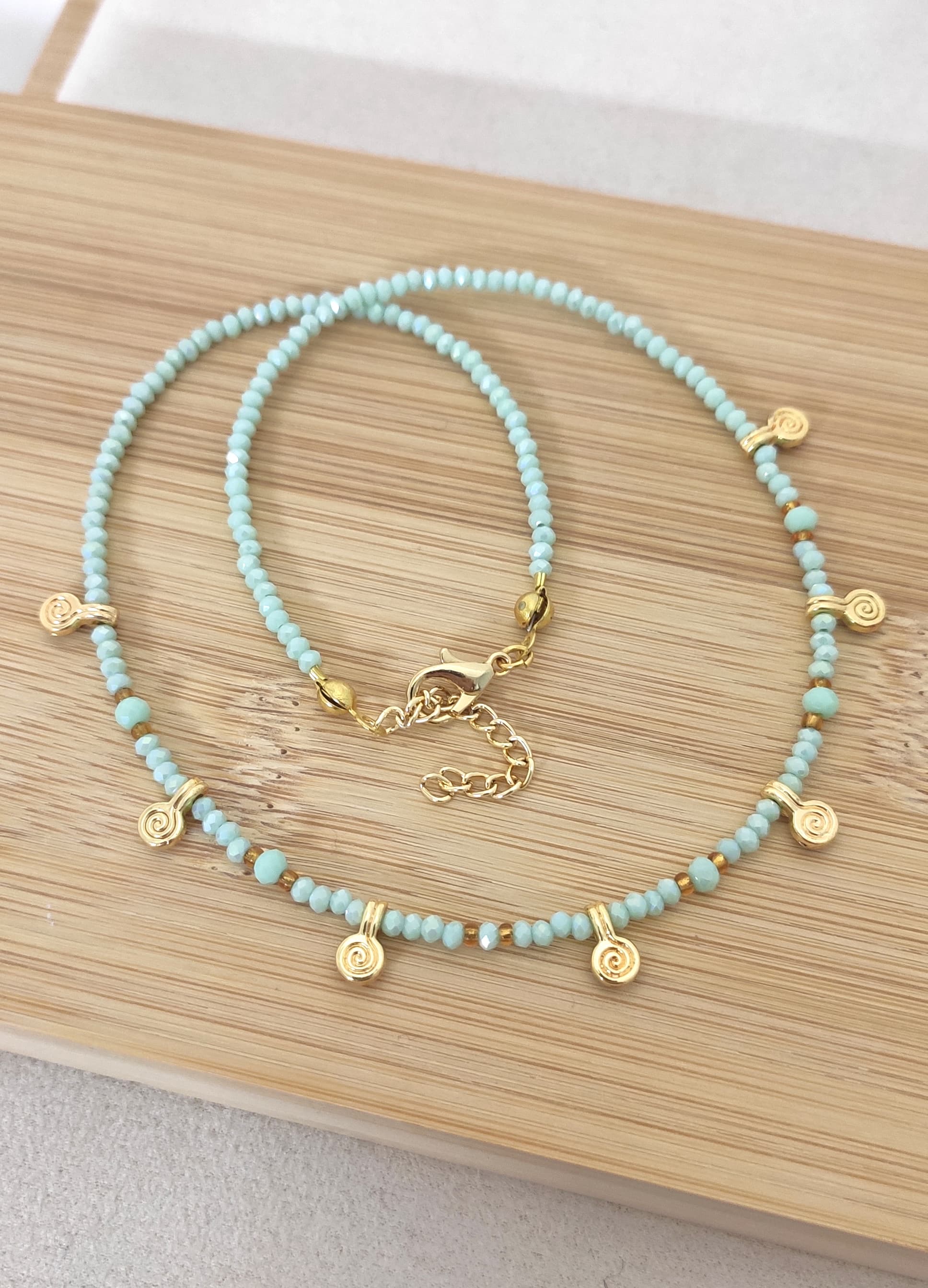 Brass Necklace with Gold Plating and Crystal Stone Accents