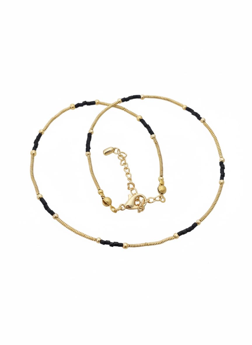 Gold-Plated Brass Bead Necklace, Miyuki Bead Necklace
