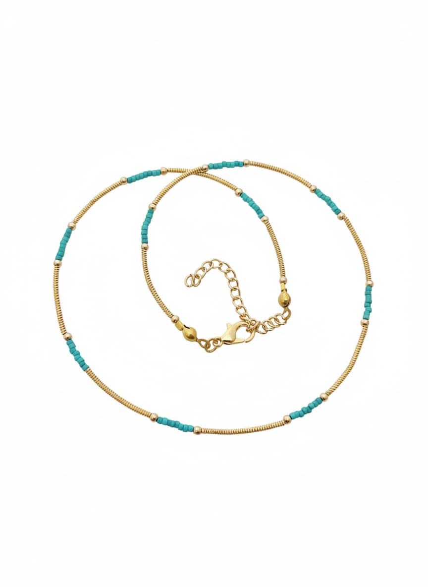 Gold-Plated Brass Bead Necklace, Miyuki Bead Necklace