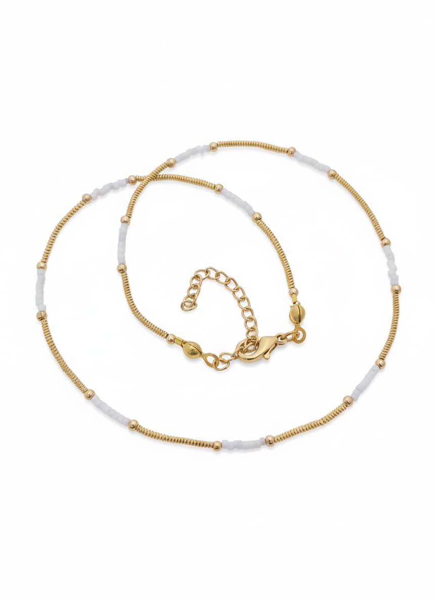 Gold-Plated Brass Bead Necklace, Miyuki Bead Necklace