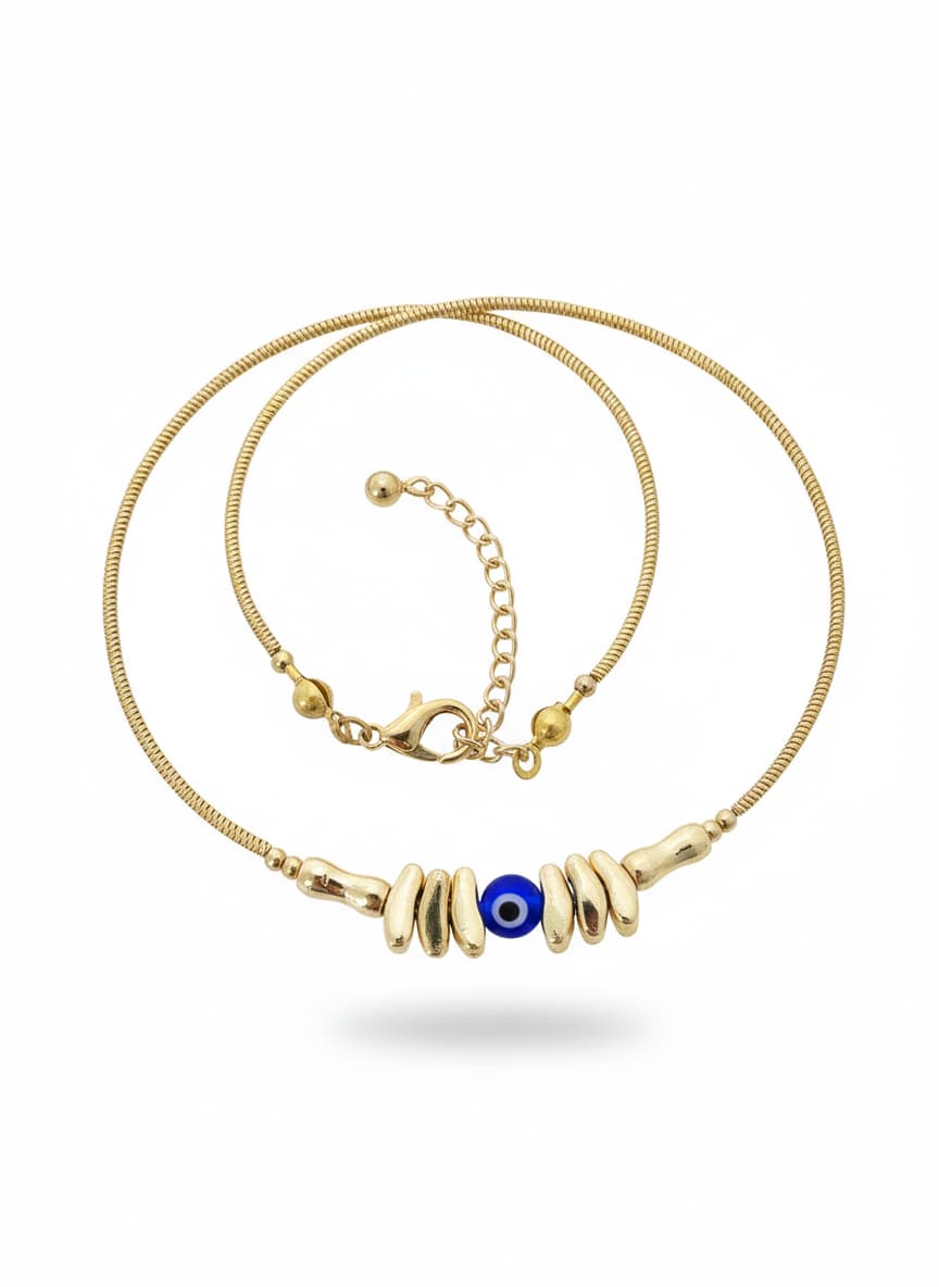 Brass with Gold Plating, Glass Stone Evil Eye Pendant Necklace
