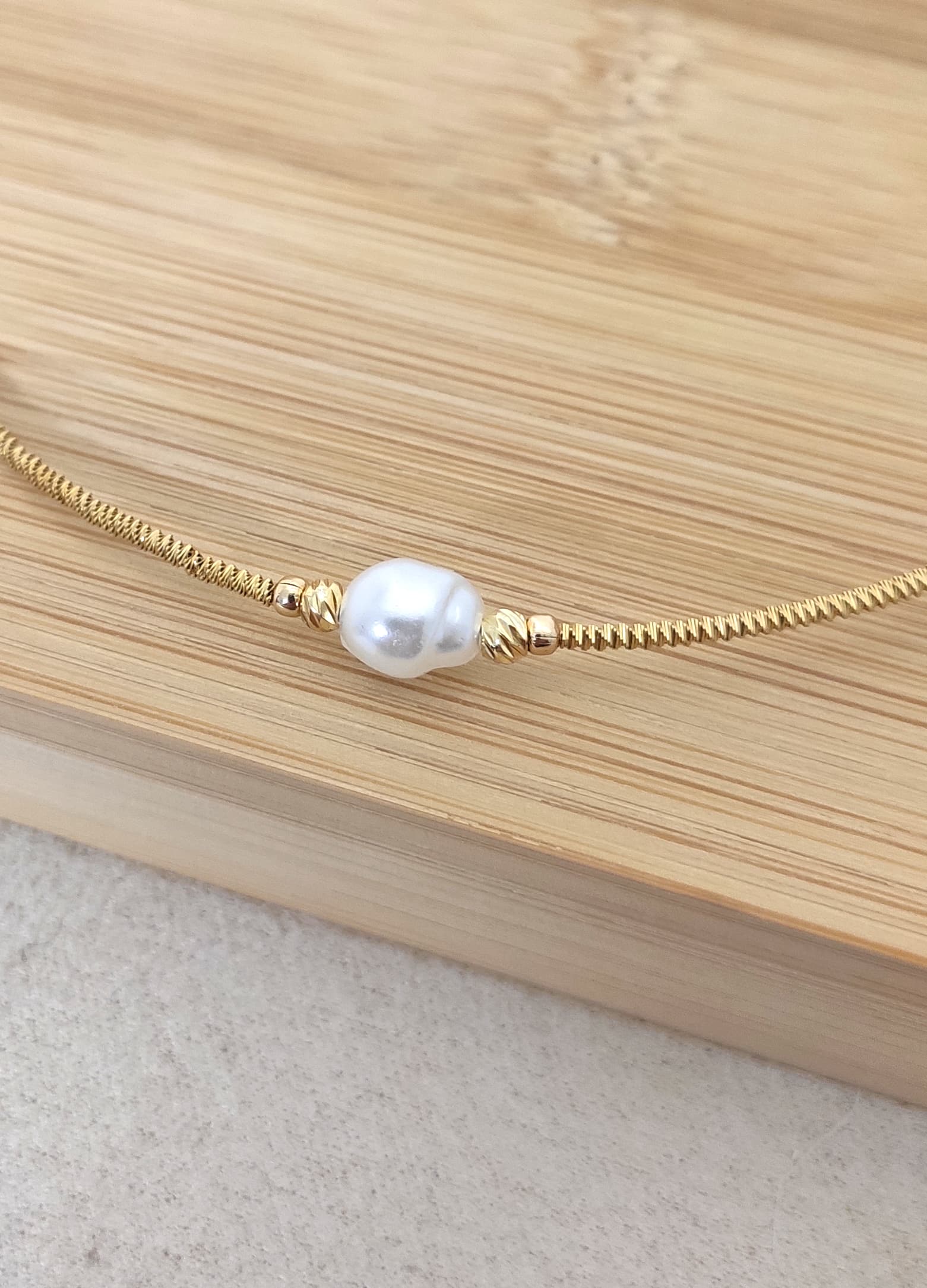 Brass with Gold Plating, Real Pearl Dangle Necklace