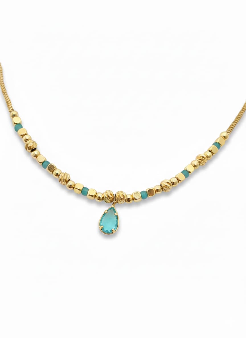 Gold-Plated Brass, Crystal Stone Dangle Necklace