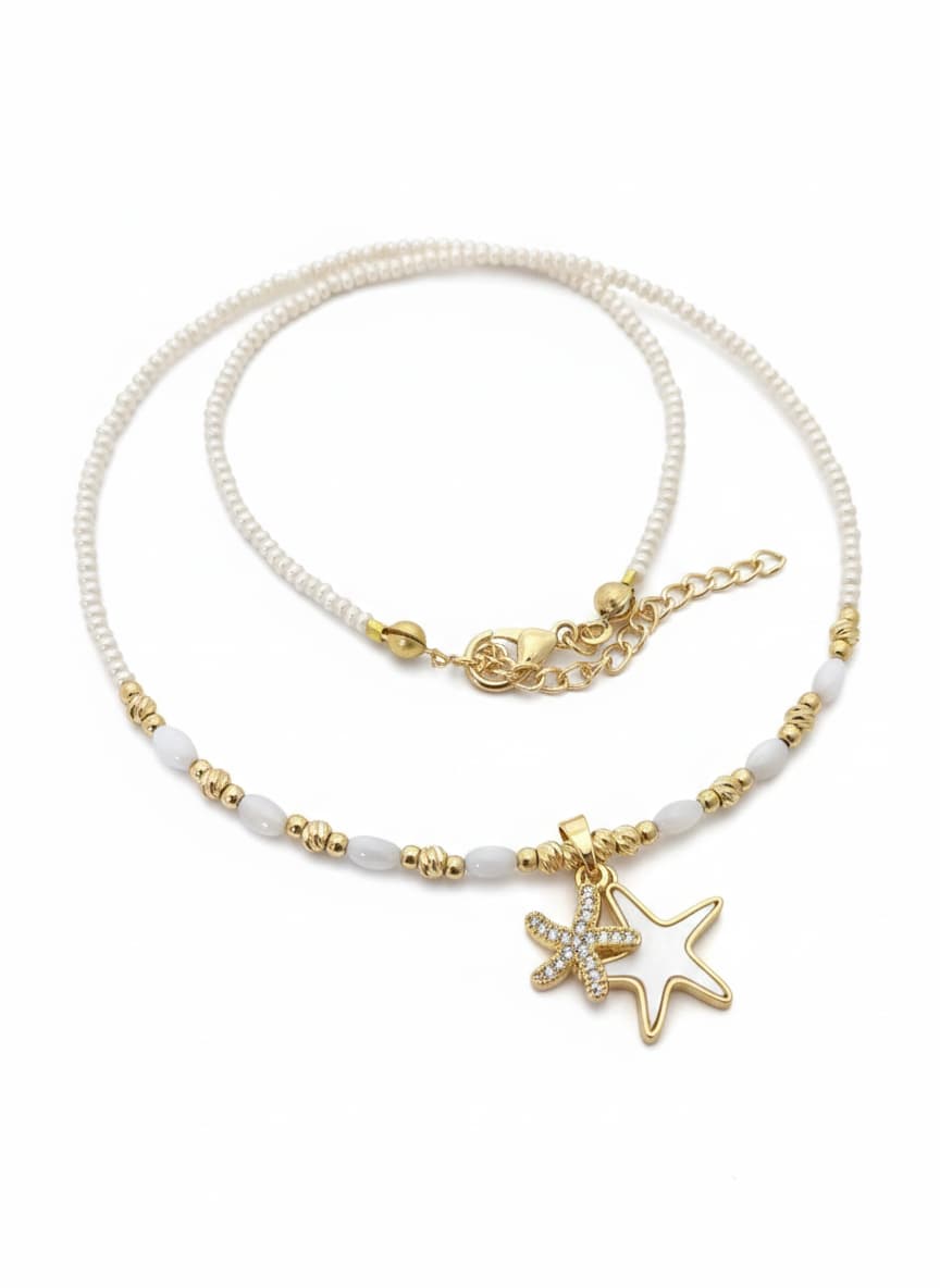 Gold-Plated Brass, Zircon Stone Star Pendant Necklace