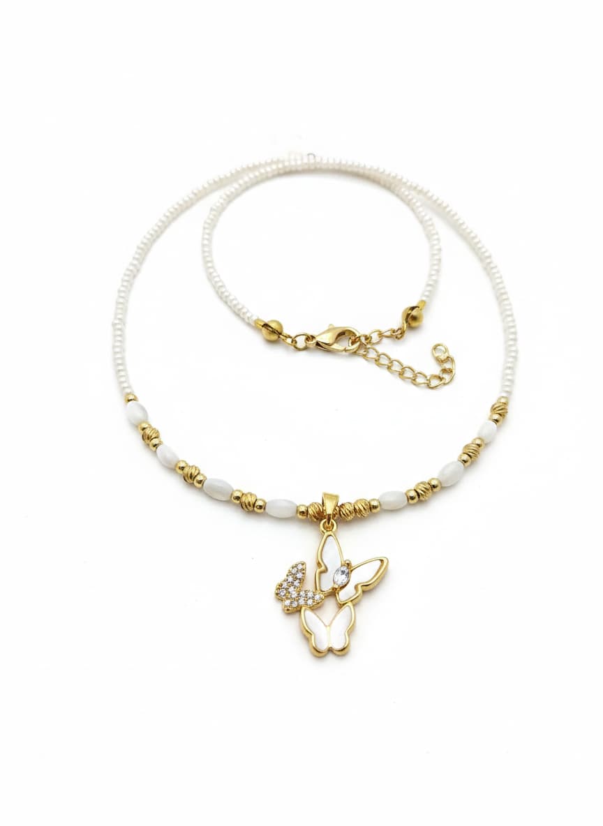 Gold-Plated Brass, Zircon Stone Butterfly Pendant Necklace
