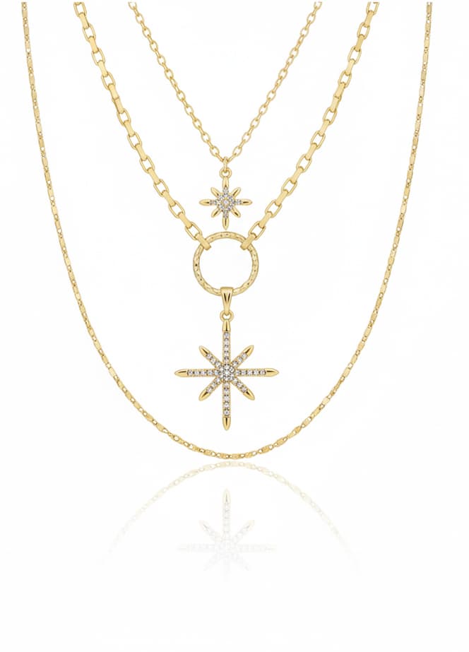 Gold Plated Brass Zircon Stone Pole Star Pendant Necklace