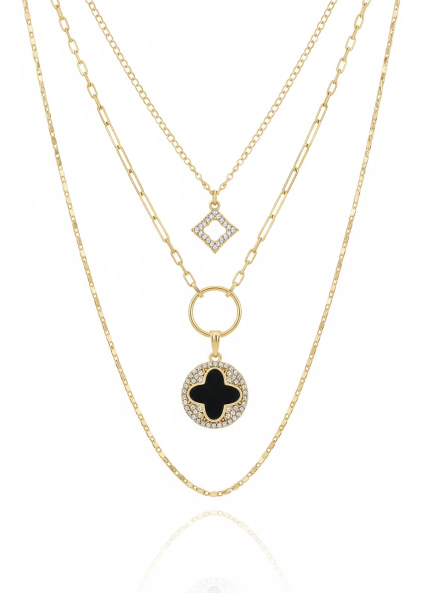 Gold Plated Brass Zircon Stone Clover Pendant Necklace