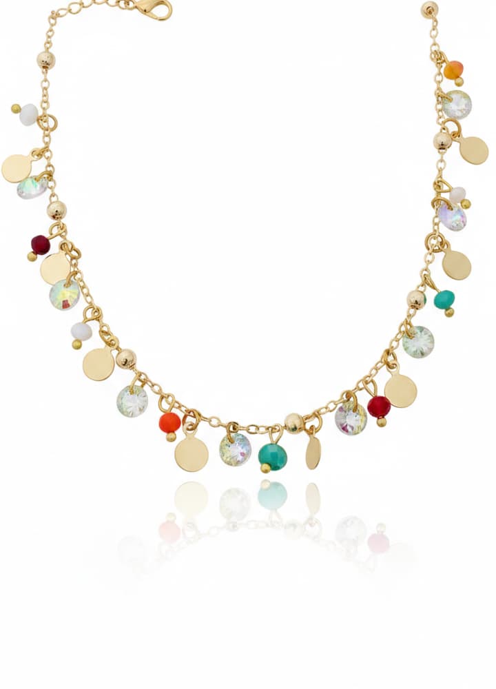 14 K goldplated brass, seebeads, Cyrstal Gemstone necklace