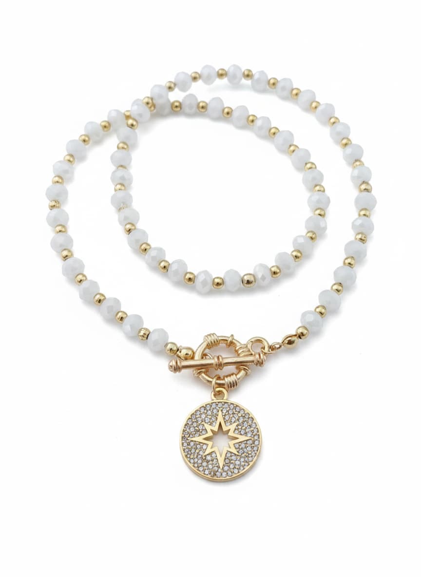 Gold Plated Brass Zircon Stone Pole Star Dangle Necklace