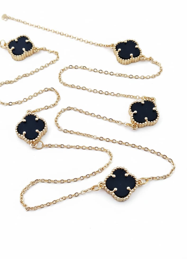 Gold Plated Brass Clover Detailed Mother-of-Pearl Necklace