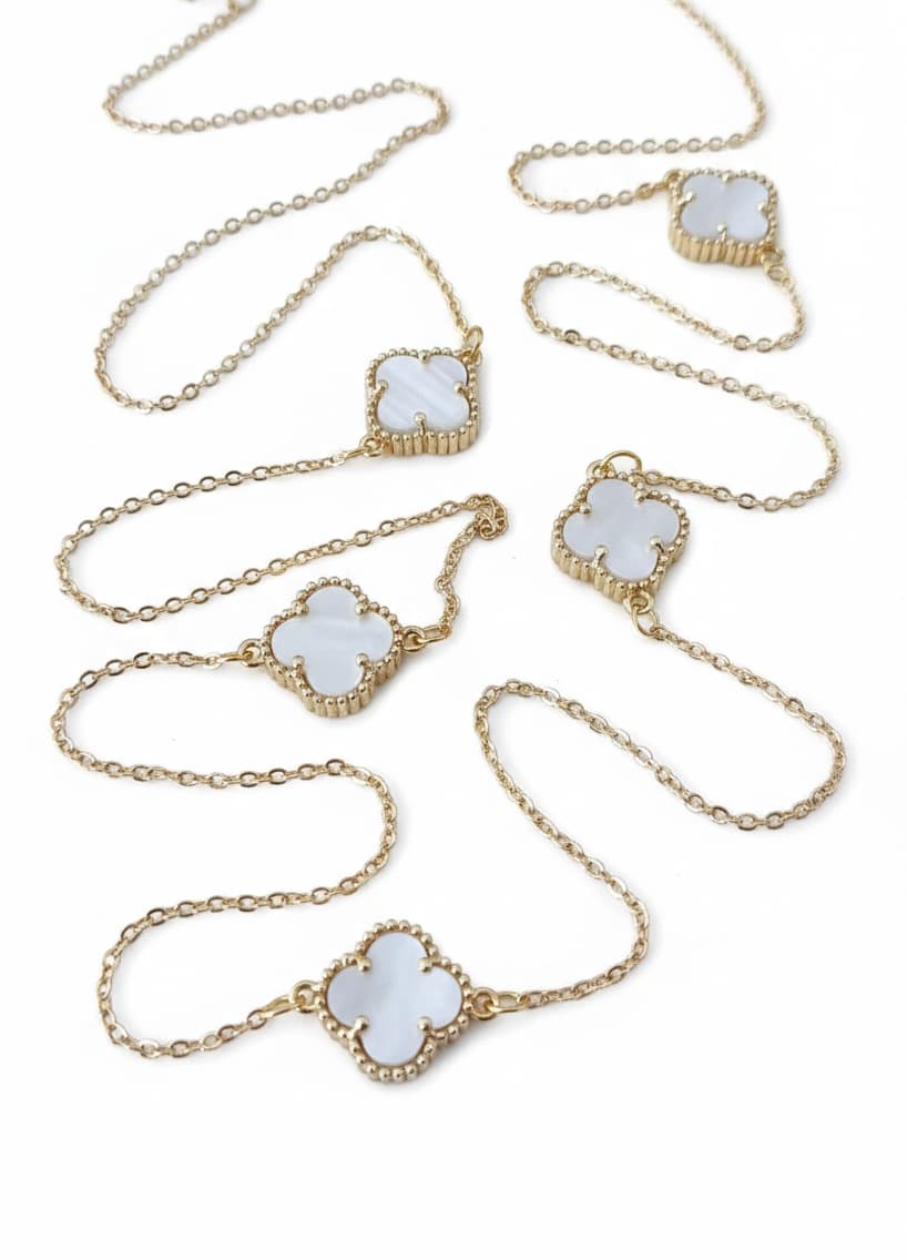 Gold Plated Brass Clover Detailed Mother-of-Pearl Necklace