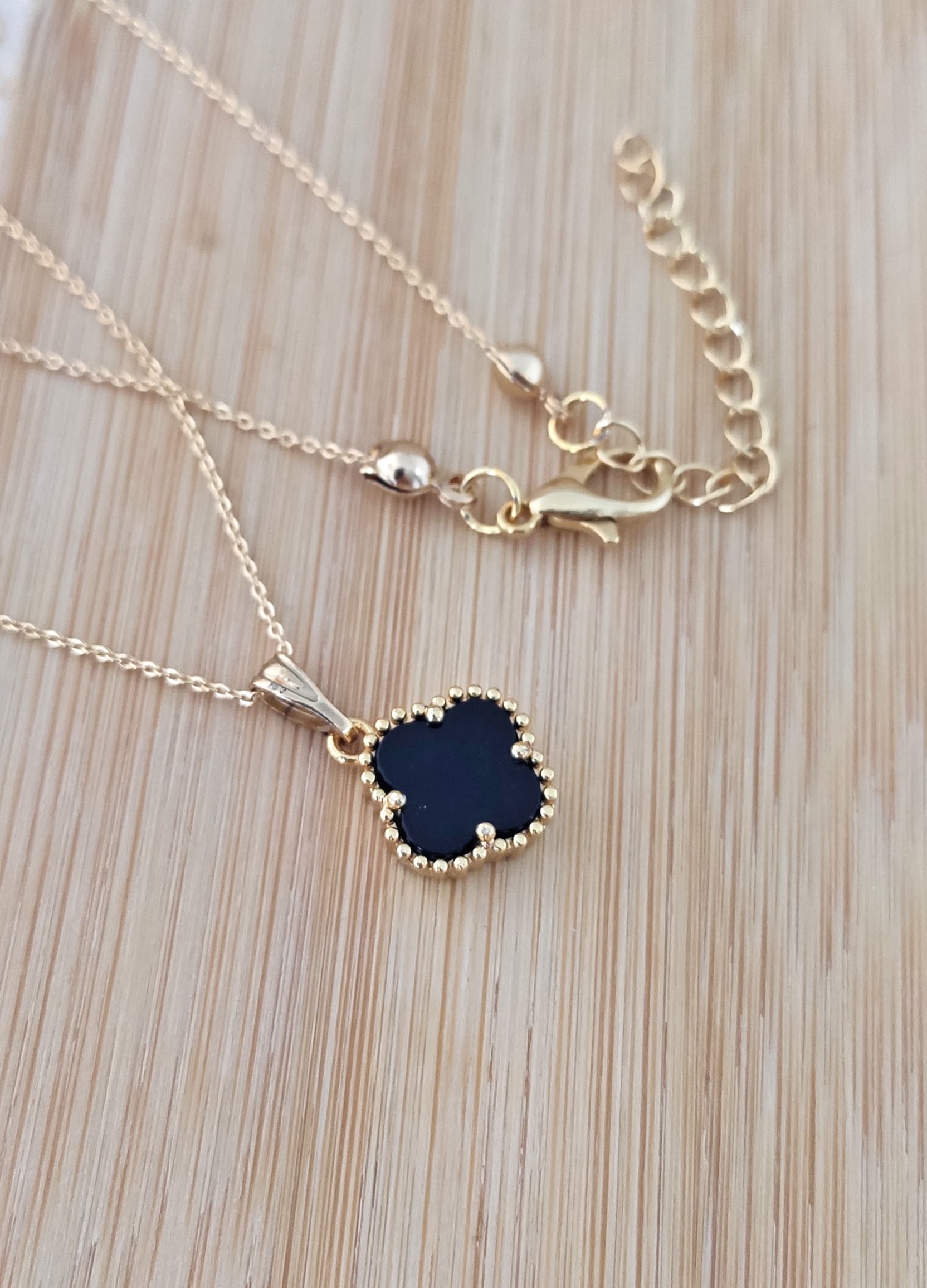 Gold Plated Brass Clover Pendant Necklace with Mother-of-Pearl Pearl