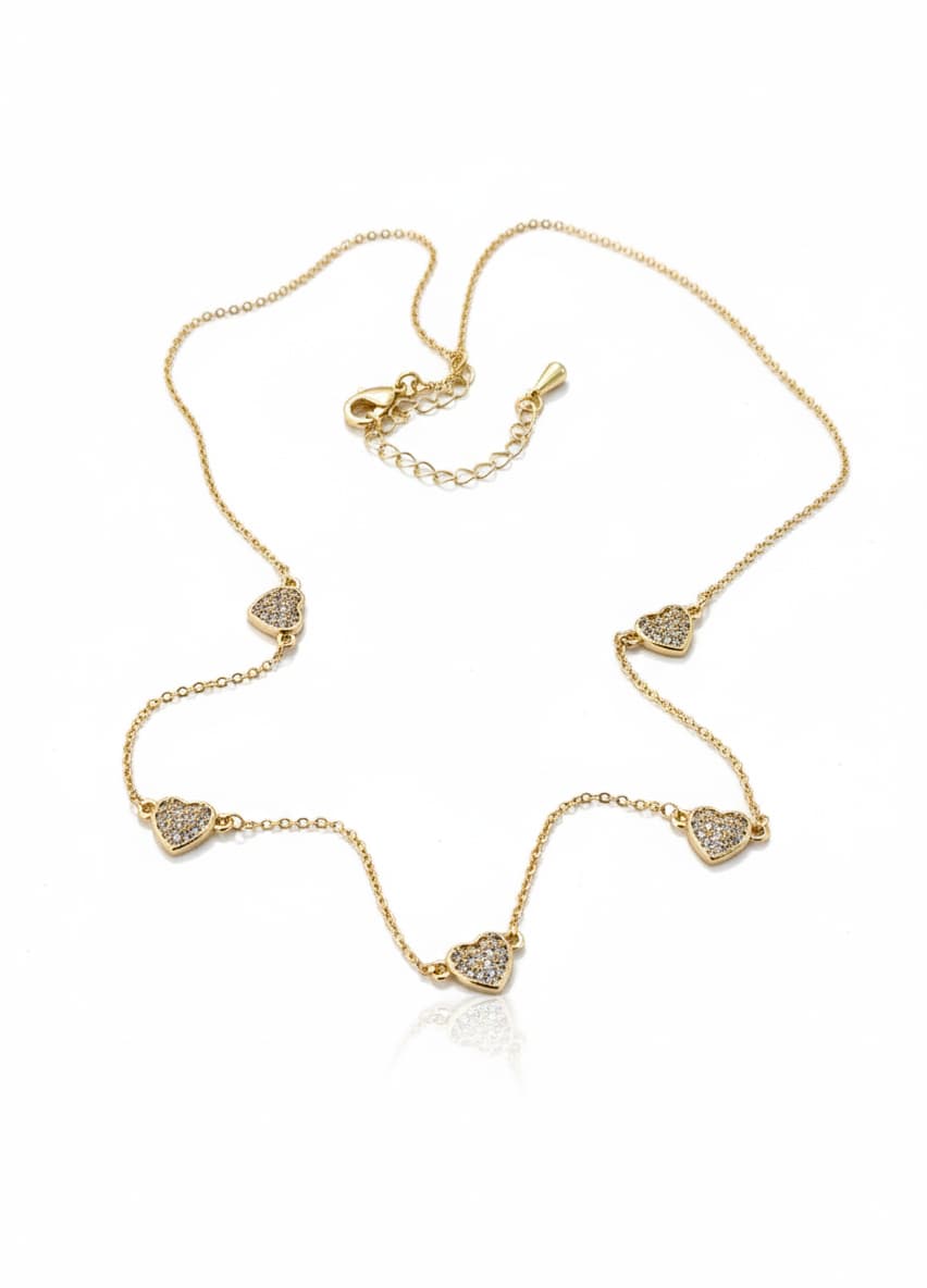 Gold-Plated Brass Necklace with a Heart-Shaped Zircon Stone