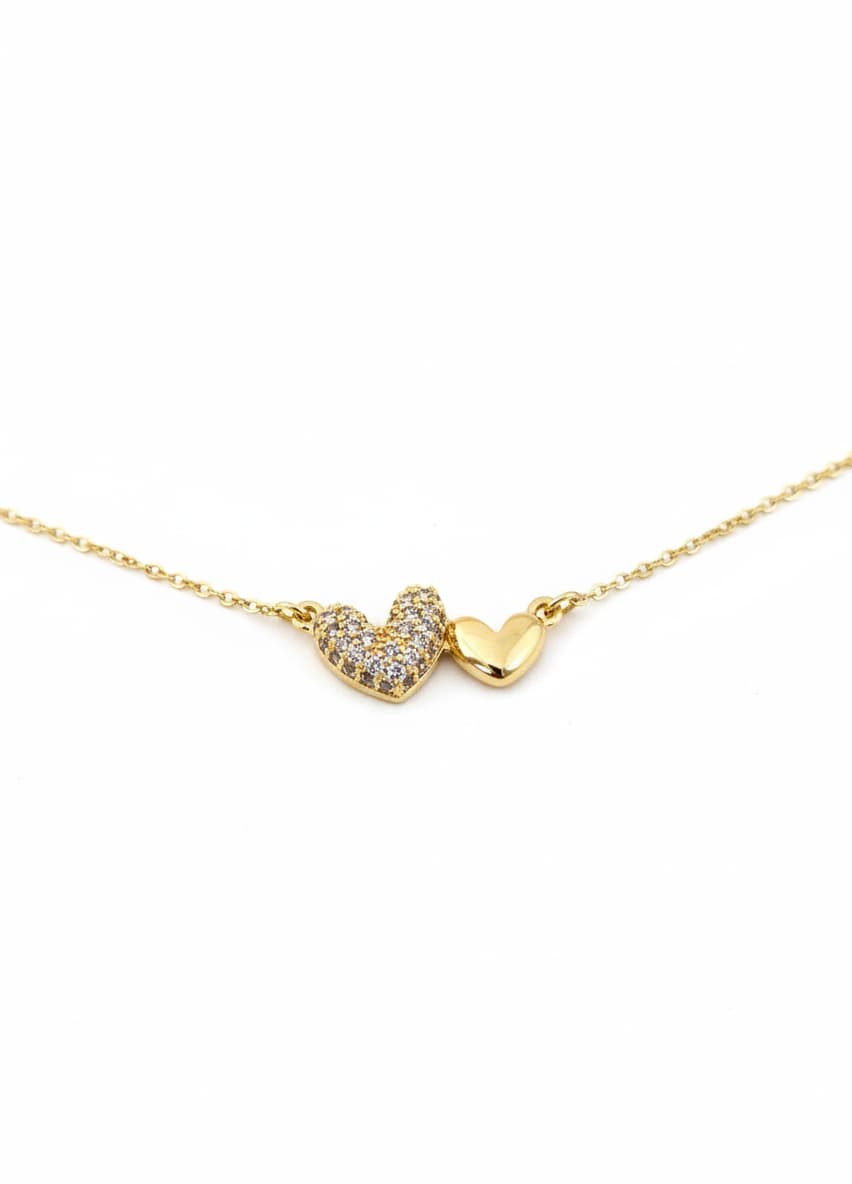 Gold-Plated Brass Heart Pendant Necklace with Zircon Stones
