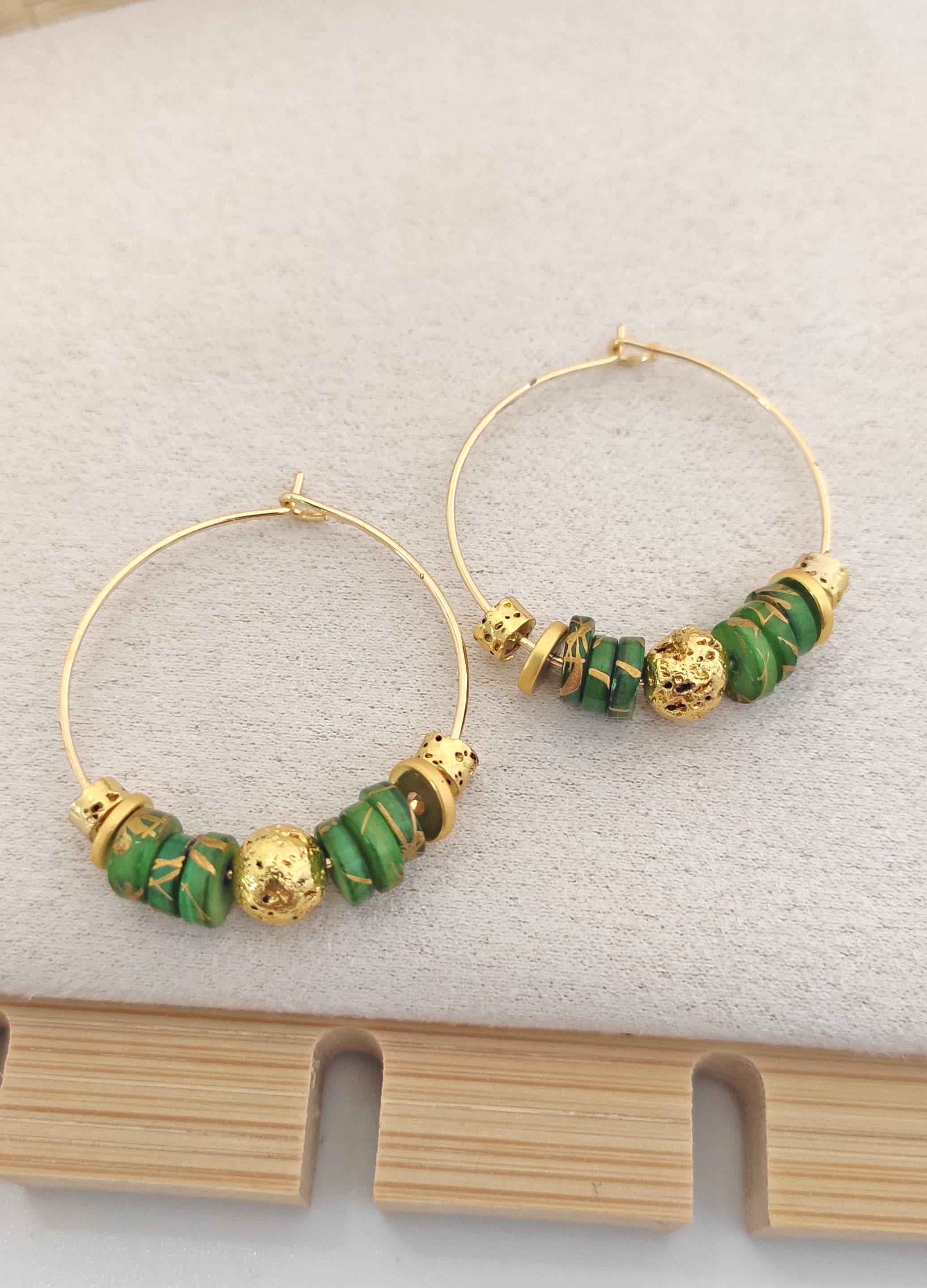 Gold-Plated Brass, Varasite, and Lava Stone Stud Earrings