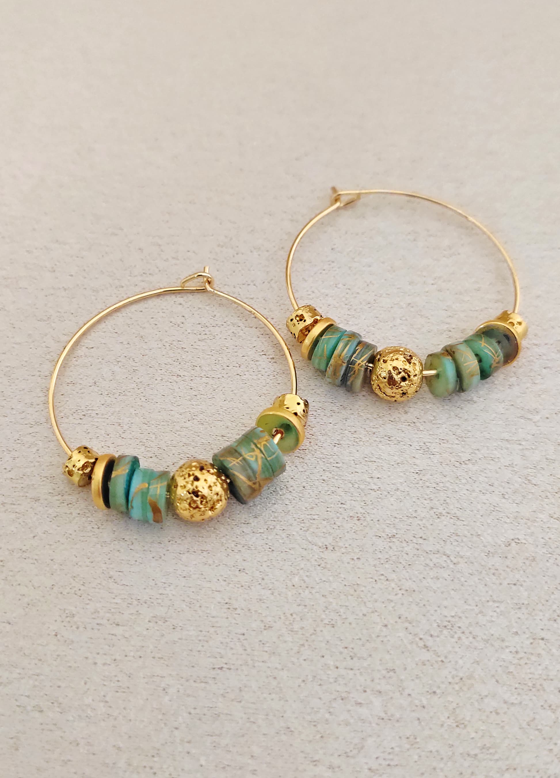 Gold-Plated Brass, Varasite, and Lava Stone Stud Earrings
