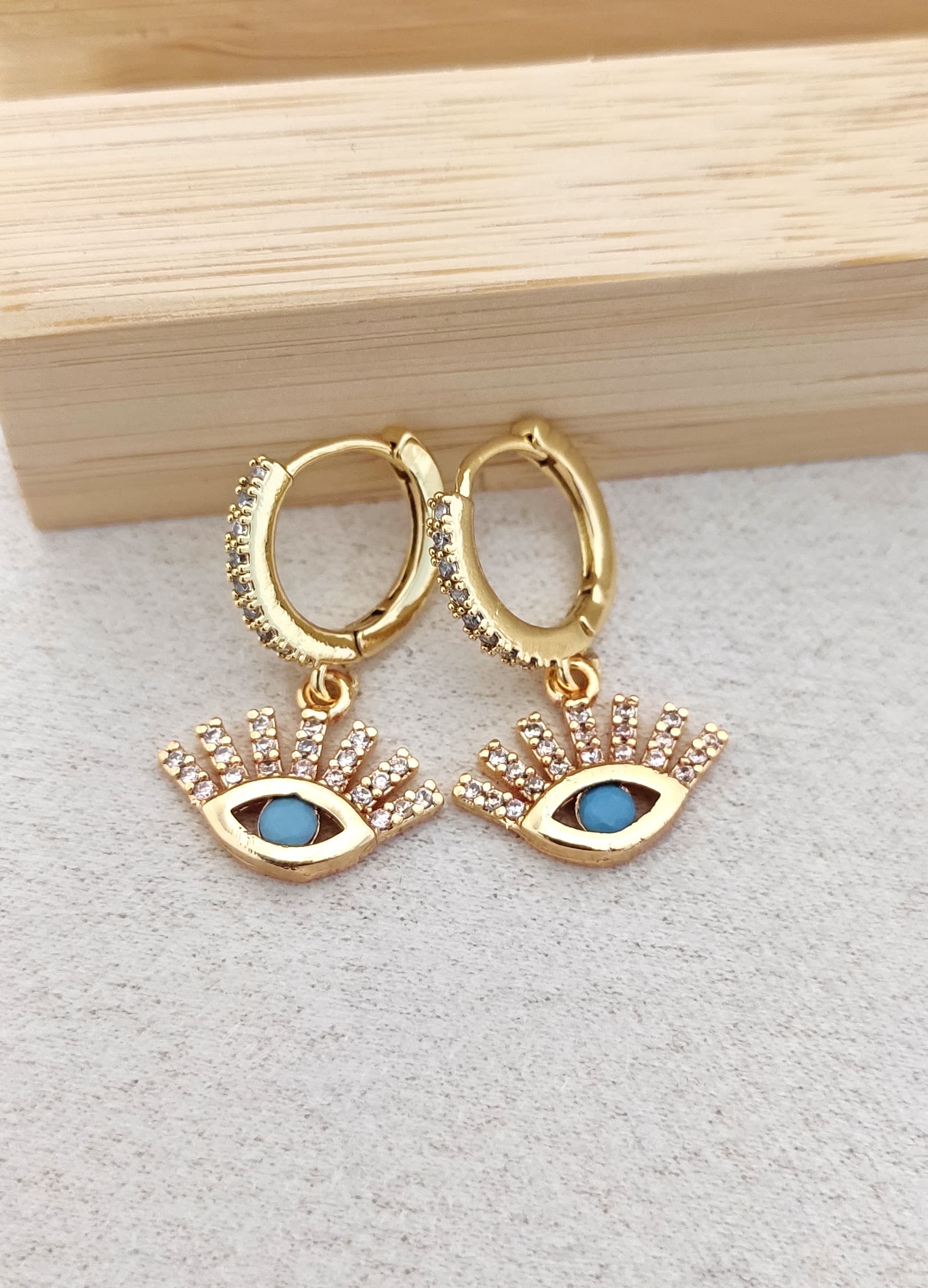 Gold-Plated Zircon Stone Eye Drop Hoop Earrings