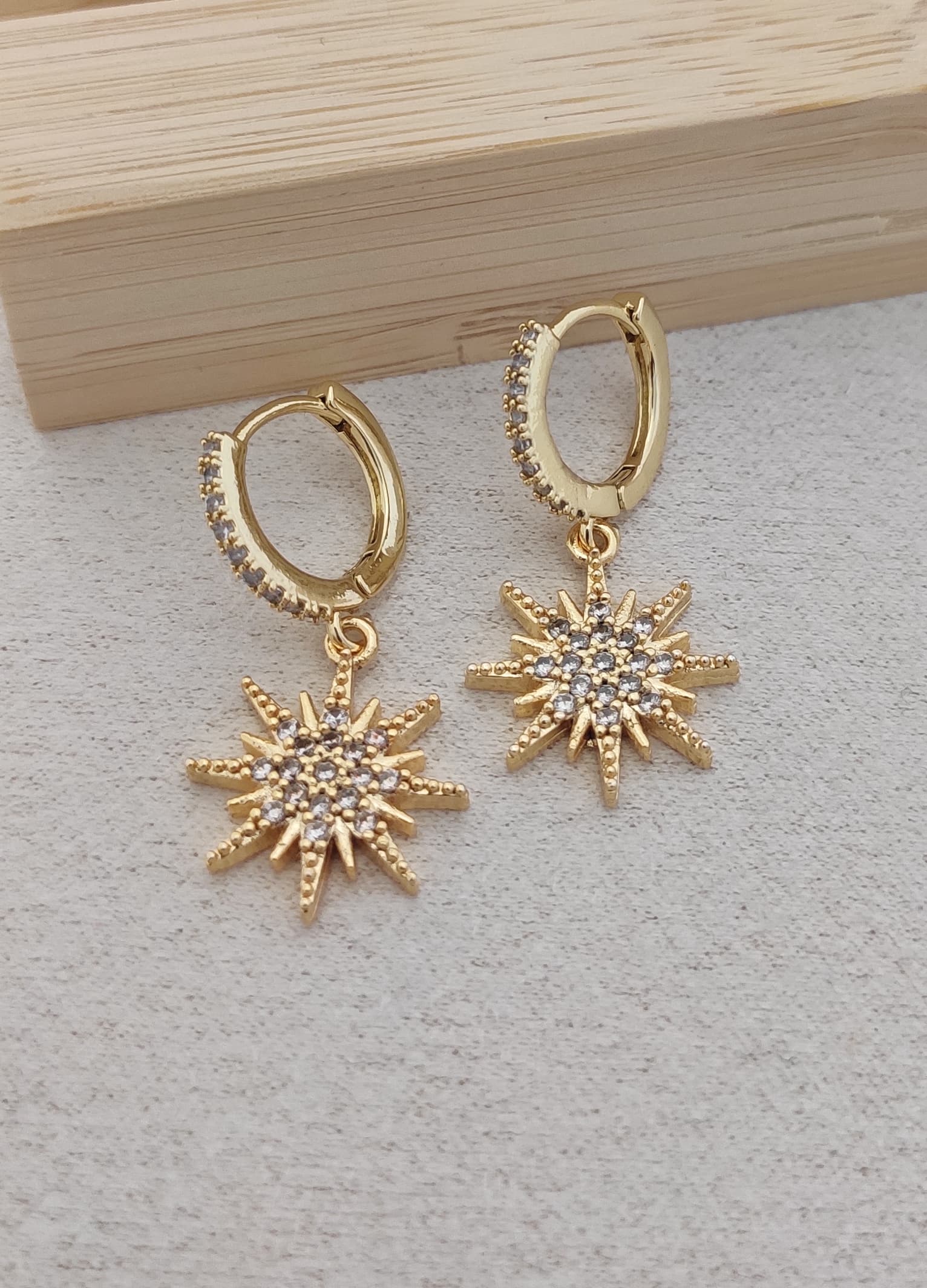 Gold-Plated Zircon Stone Sun Drop Hoop Earrings