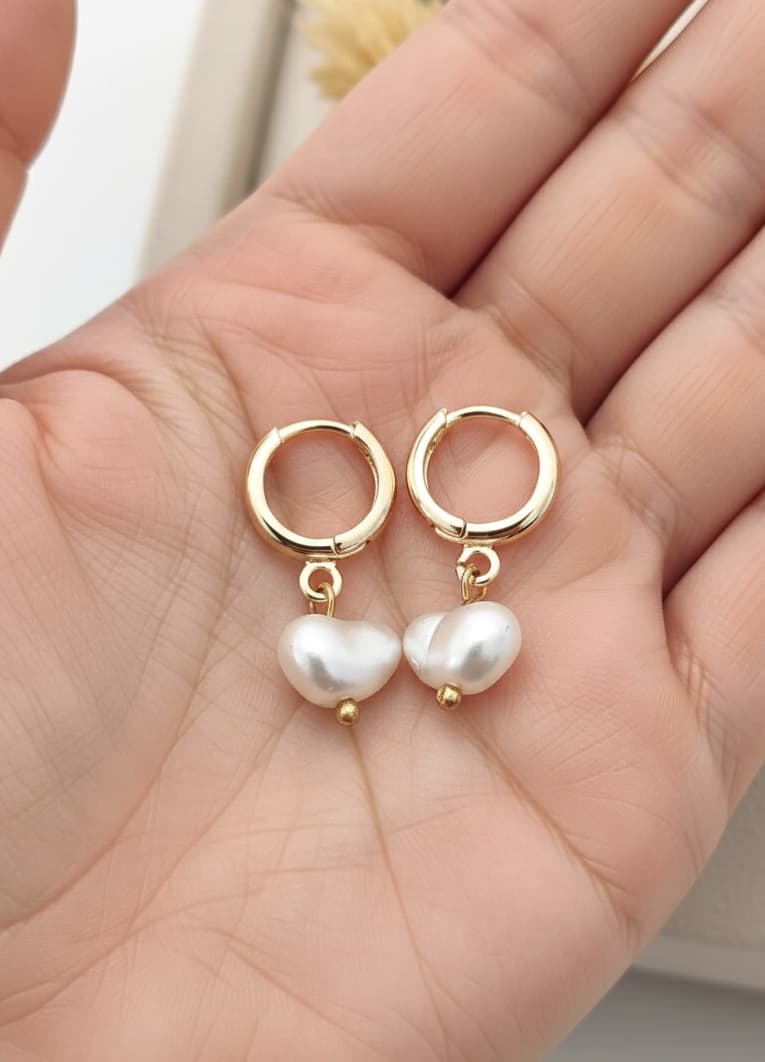 Brass with Gold Plating, Plastic Pearl Dangle Hoop Earrings