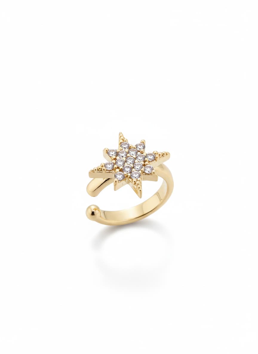 Polar star cartilage earrings with gold-tone zircon stones on brass