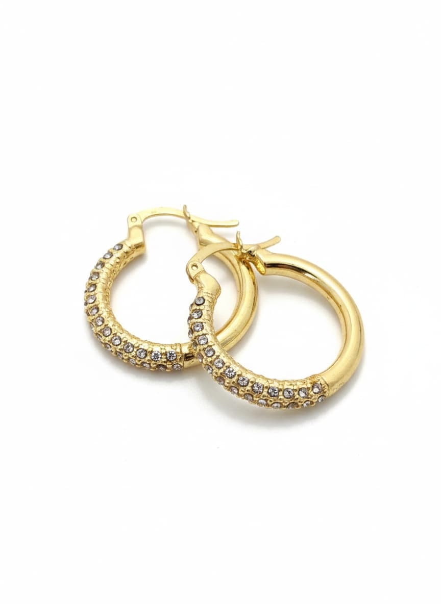 Brass with Gold Plating, Zircon Stone Hoop Earrings