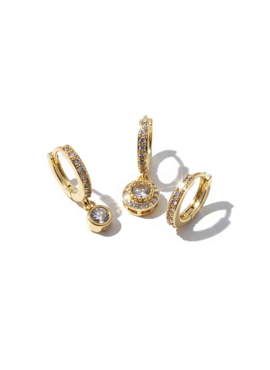 Gold Plated Zircon Stone Dangle Earring Set on Brass